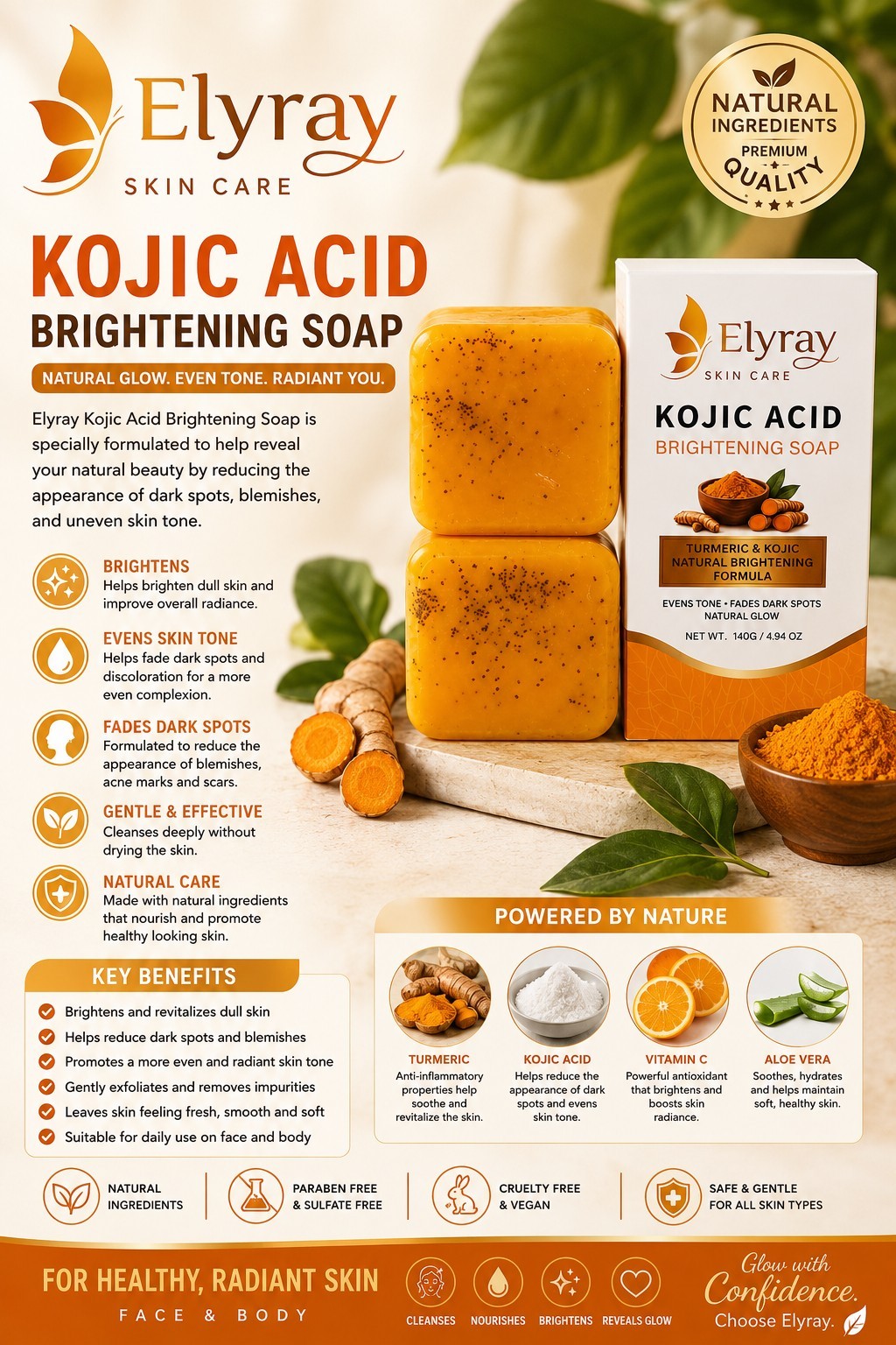 Elyray Soap Kojic Acid Turmeric 6 pack