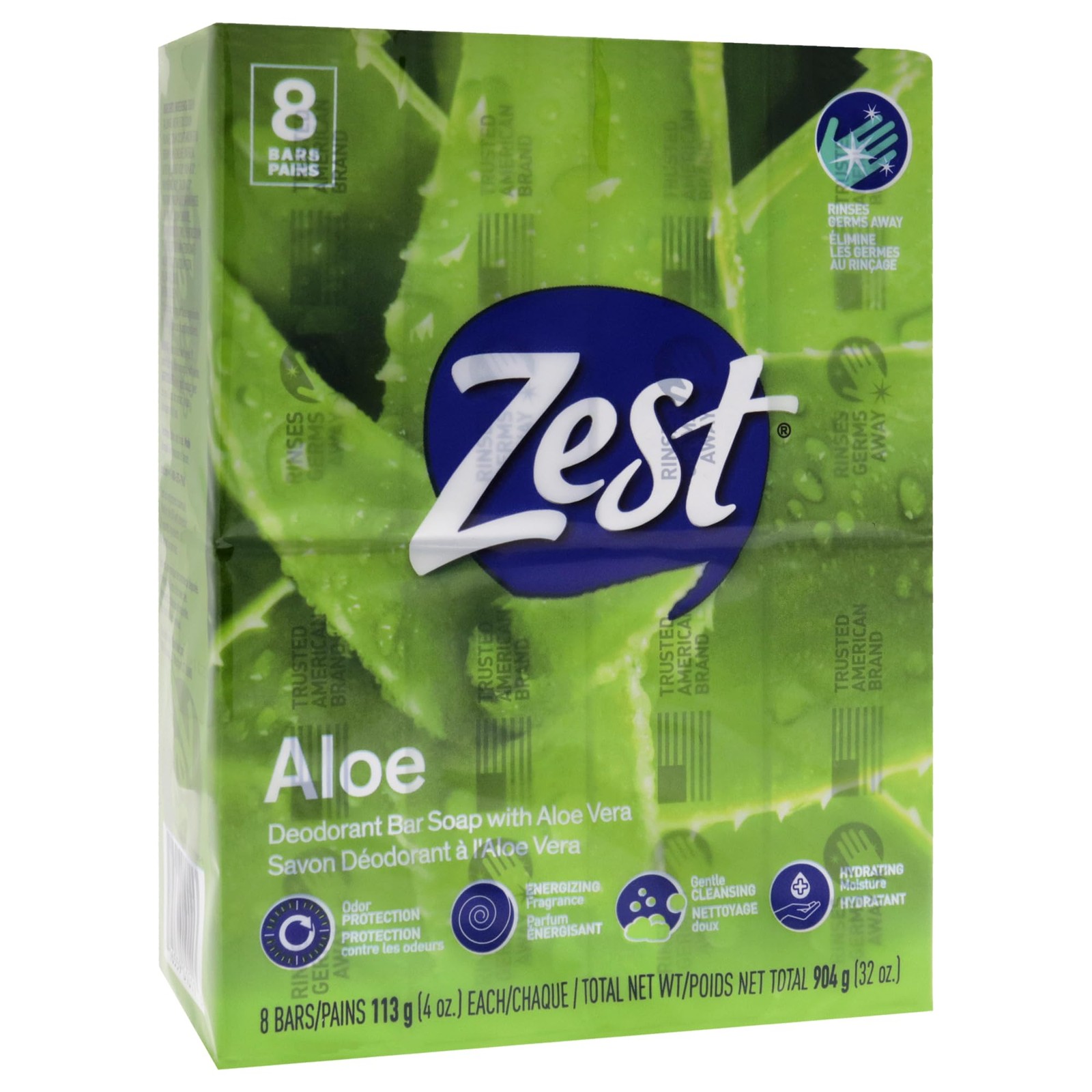 Zest 8-Bar Bath Size Soap, Fresh Aloe, 4 4 Ounce (Pack of 8), Aloe