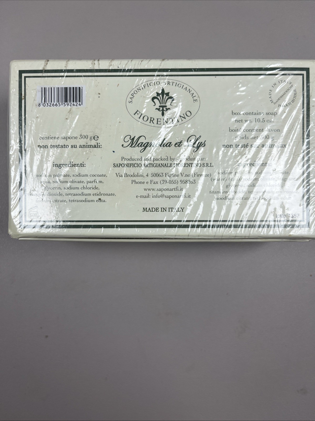 Saponificio Artiganale Magnolia and Lily Soap Handmade Bar 10.6 oz