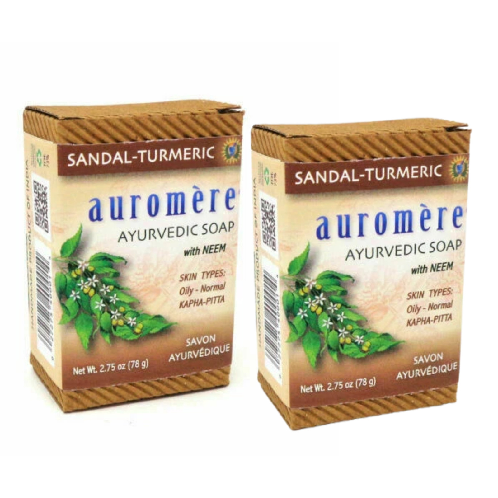 2-Pack Auromere Ayurvedic Bar Soap w/ Neem Sandalwood Turmeric 2.75 oz Each NEW