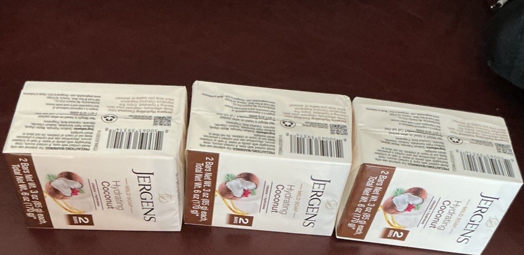 6 Bars JERGENS Mild Soap Hydrating Coconut 3 Packs Net Wt 3 OZ Each Soap Bar