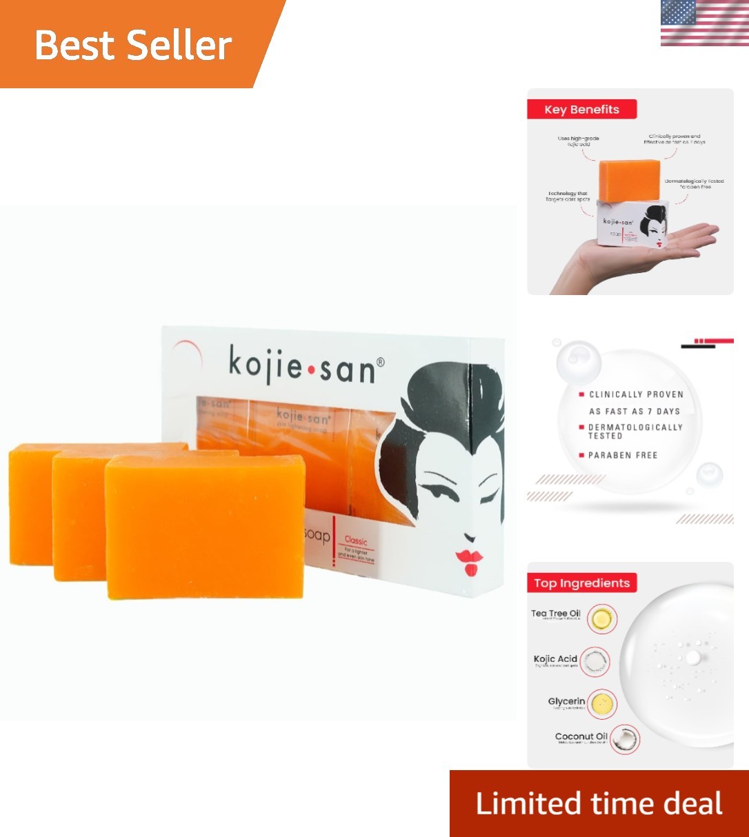 Refreshing Kojic Acid Soap Bars with Citrus Scent – 65g Each, Travel-Friendly