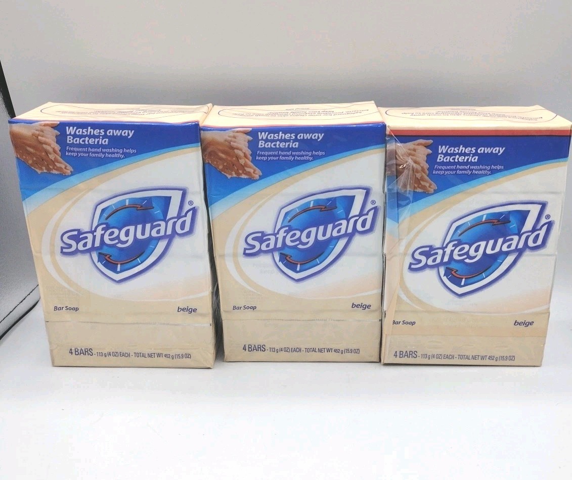 Safeguard:Antibacterial Deodorant Soap Bar Eliminates 99% Bacteria 4ct Pack of 3