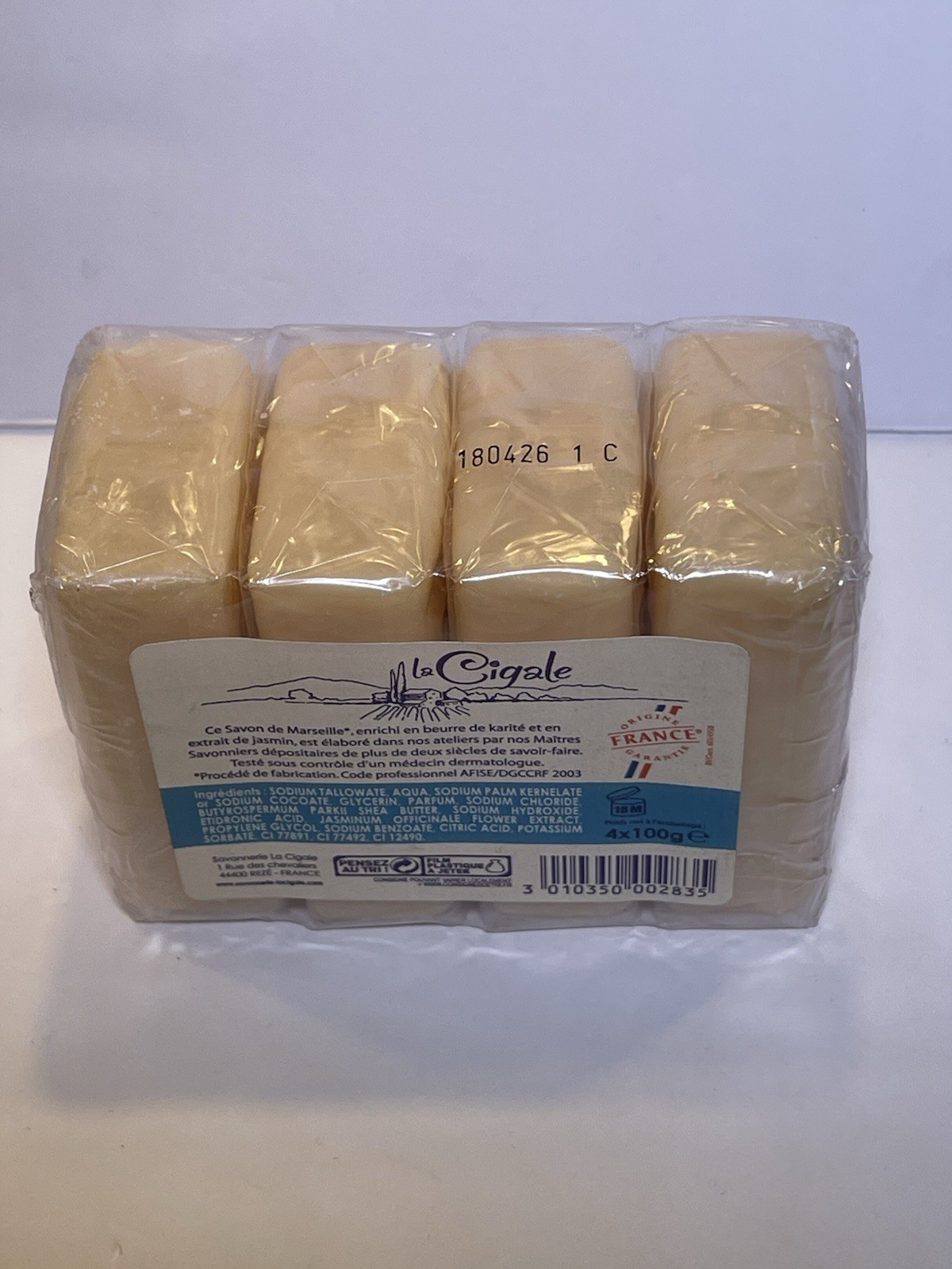 Savon De Marseille La Cigale Jasmin & Karité Soap Pack of 4 x 100g NEW Sealed