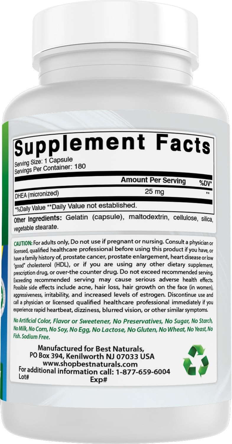 Best Naturals, Micronized DHEA 25 mg 180 Count (Pack of 1), 25 Mg