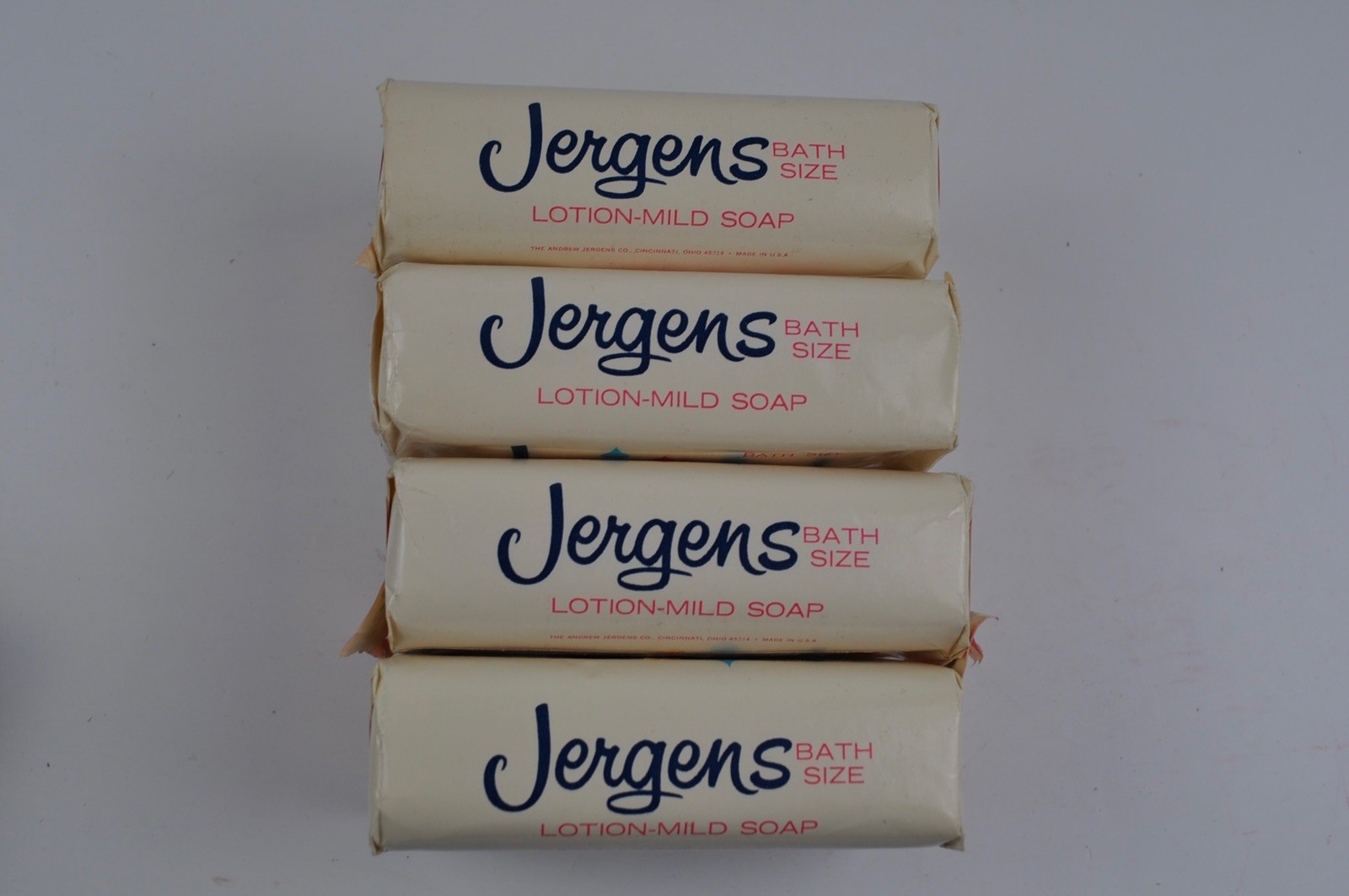 Vintage Lot of 4 JERGENS Lotion MILD Bar Soap 4.75 oz Facial Bath 60s