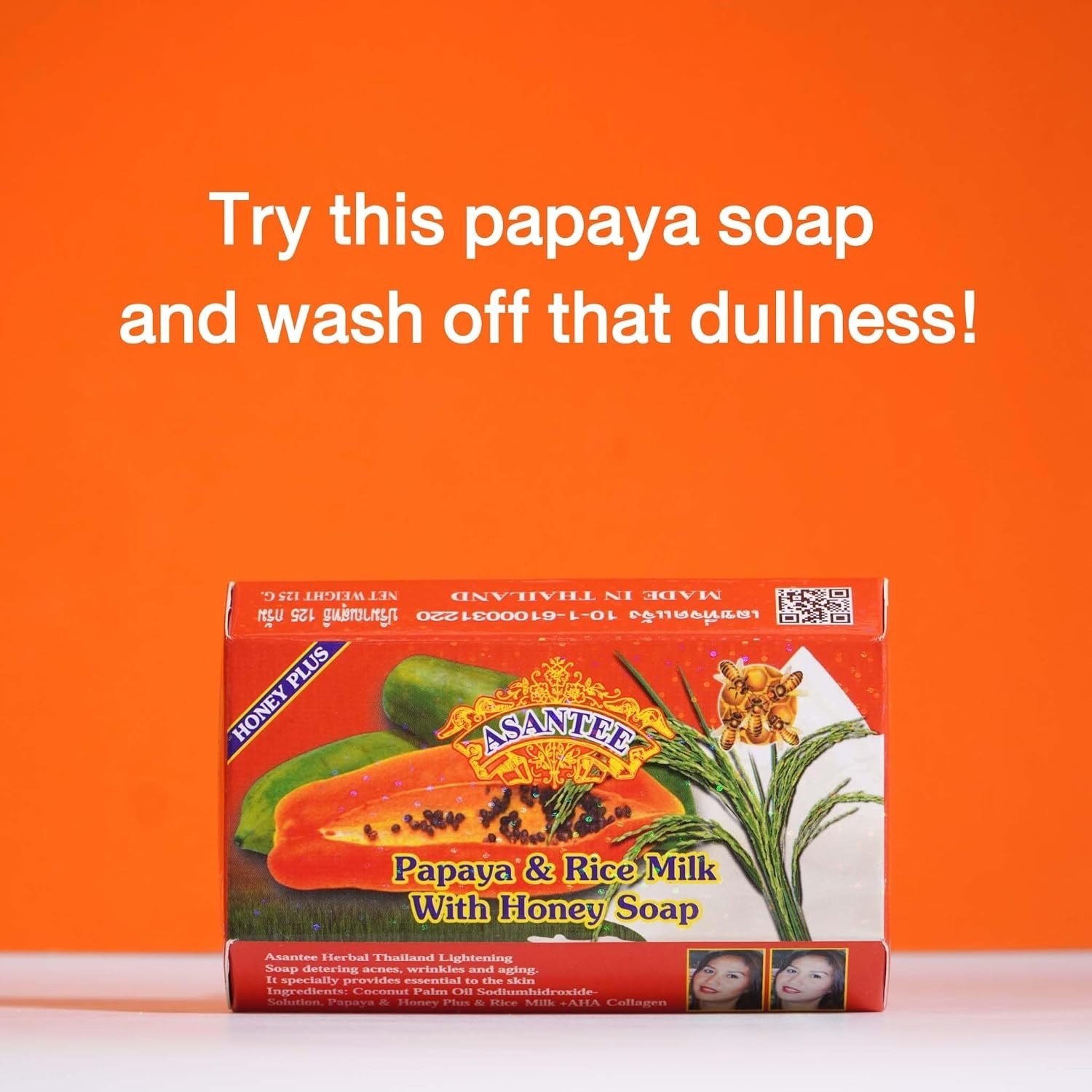 ASANTEE Papaya Rice Milk Honey Cleansing Soap Bar 6-Pack 125g AHA Vitamin A E