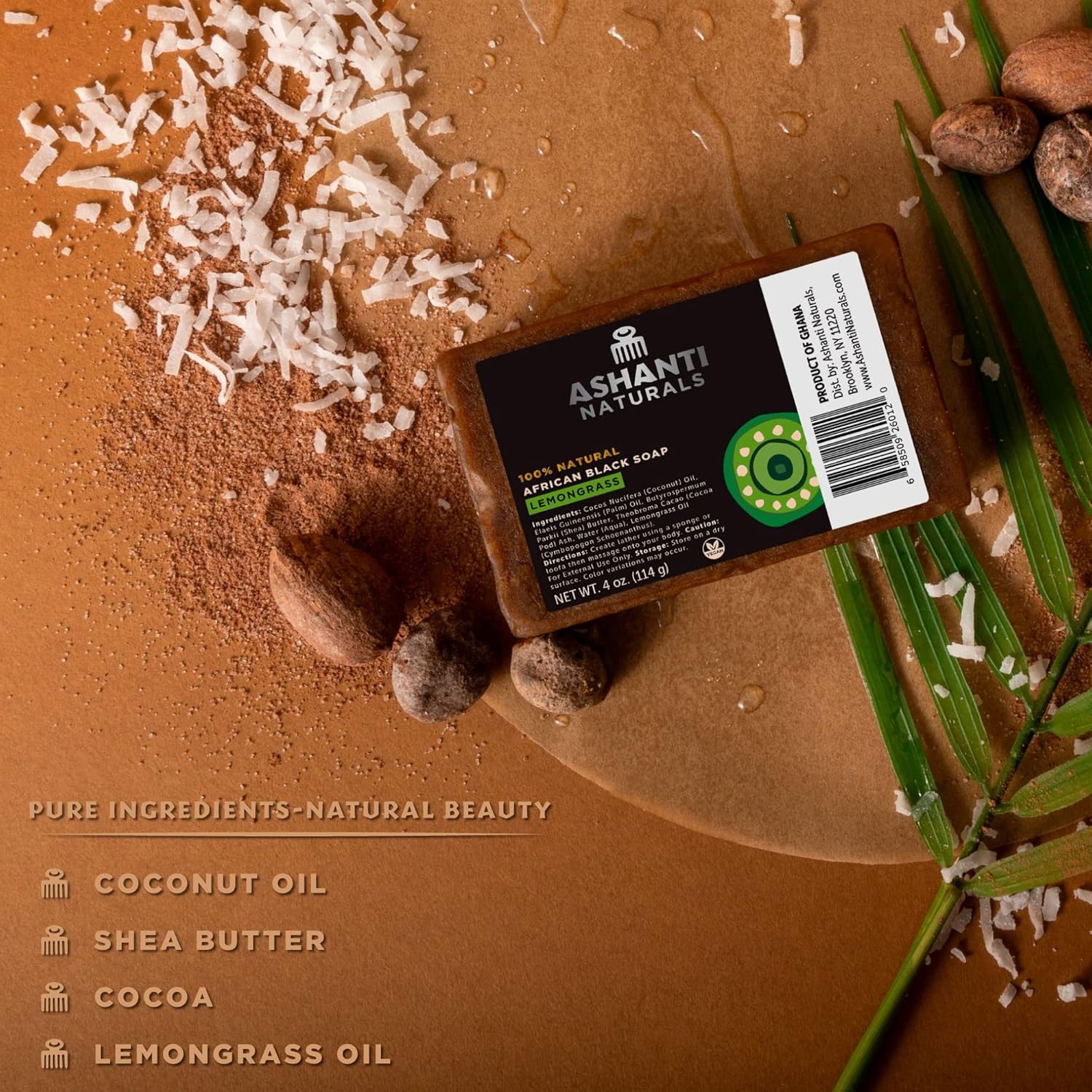 Ashanti Naturals African Black Soap Bar Lemongrass 4 Oz|Case of 12