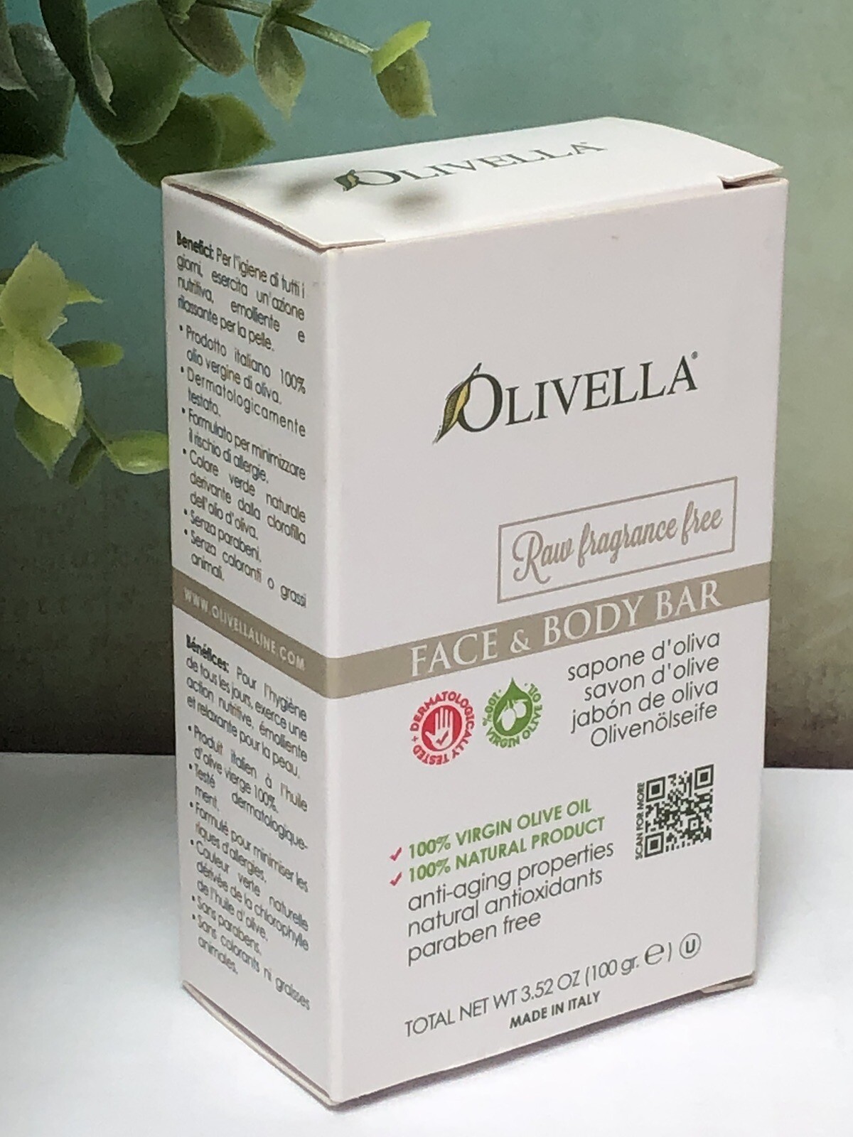 Olivella Bar Soap 100% Virgin Olive Oil Fragrance Free 3.52 oz Bar Soap ~ ITALY