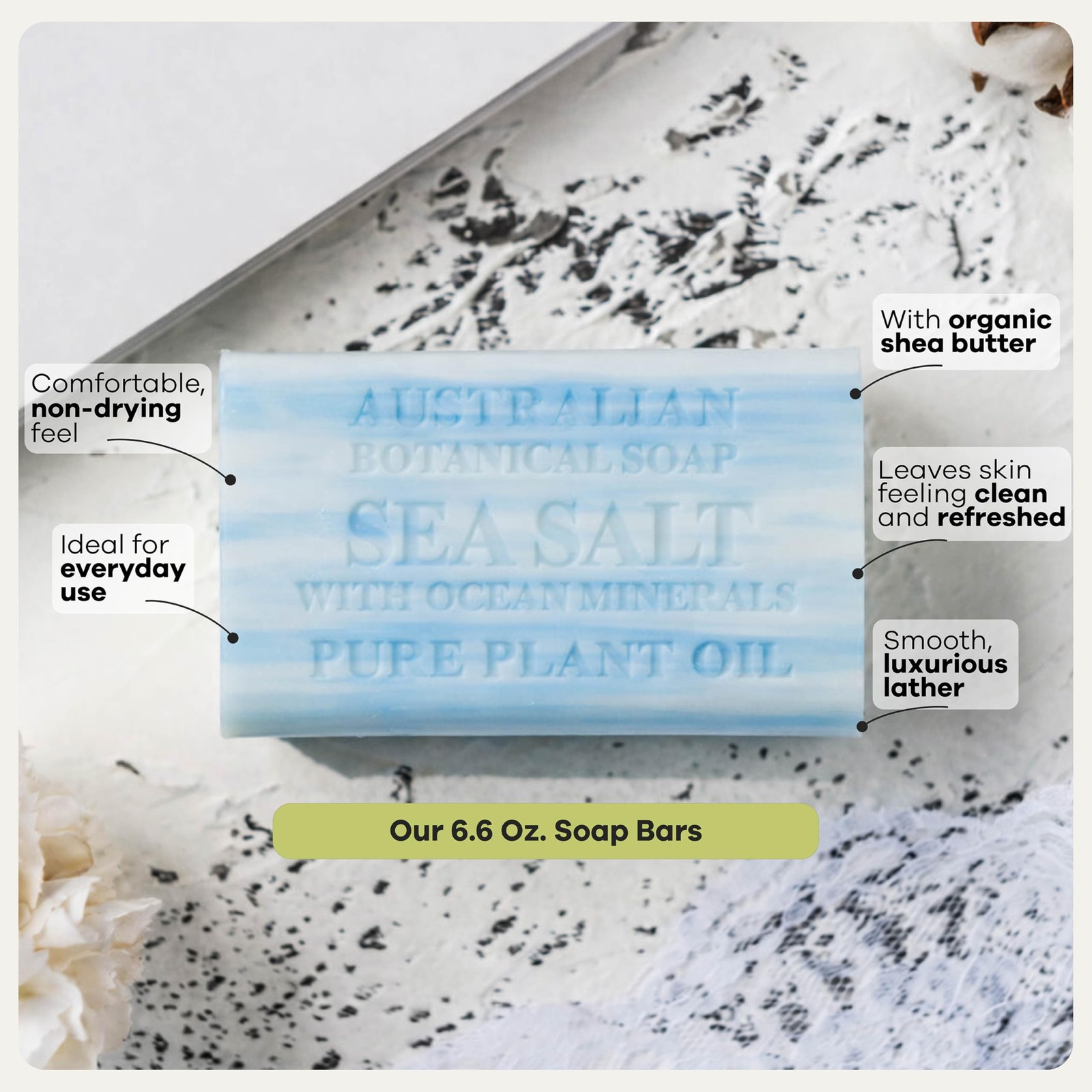 Australian Botanical Soap Sea Salt with Ocean Minerals 6.6 Ounce (Pack of 1)