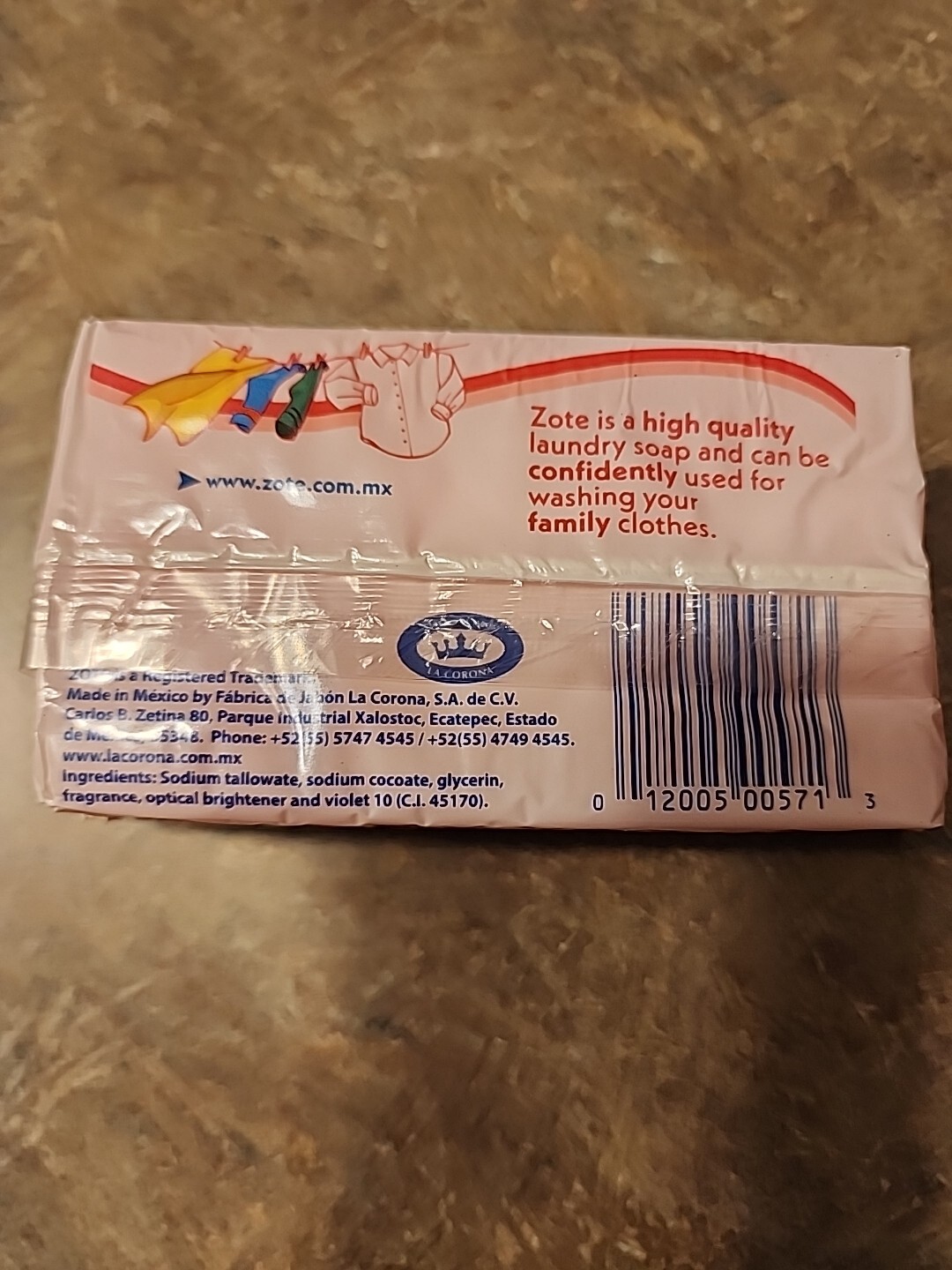 Zote Pink Laundry Soap Washing Clothes 14oz Bar Detergent Whitening Safe