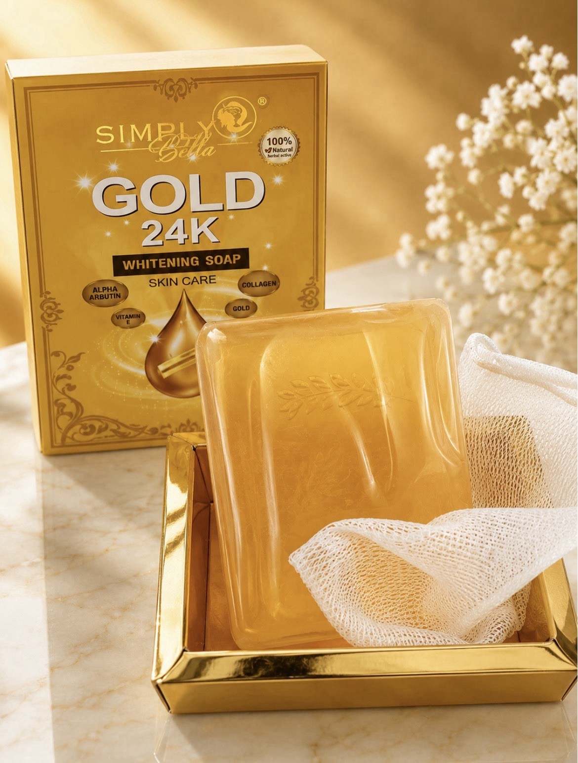 soap simply bella skin gold 24K whitening soap collagen vitamin E