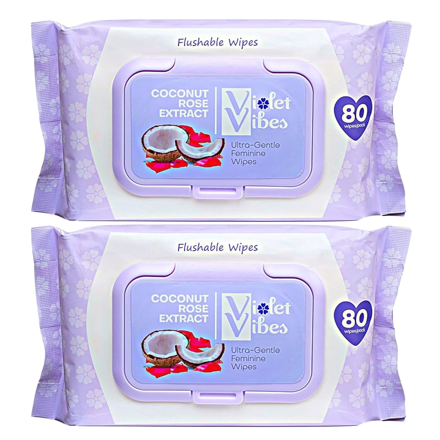 Violet Vibes Coconut Rose Wet Wipes for Women 160 ct | Flushable & Sensitive Ski