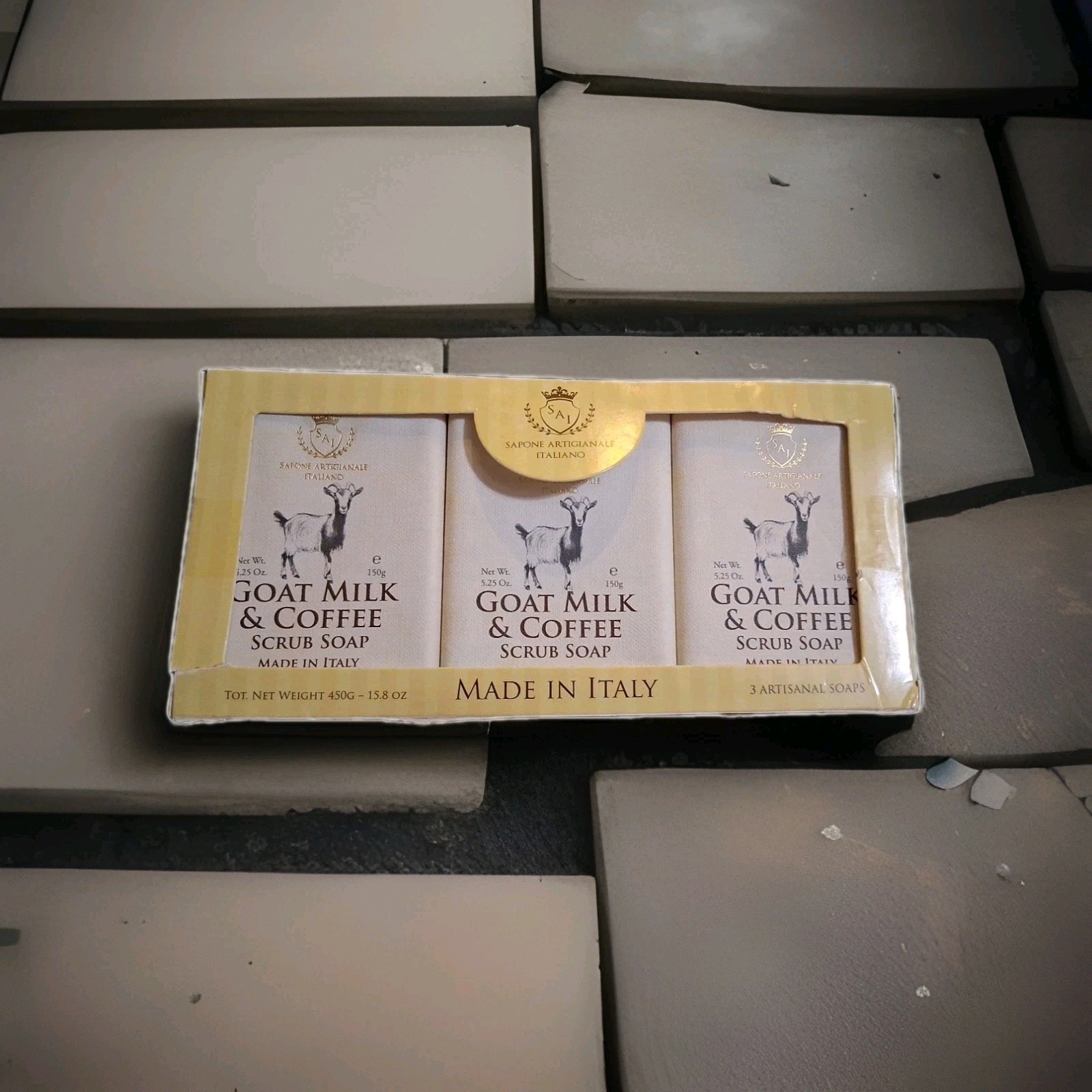 3-Pack Italian Artisan Goat Milk & Coffee Scrub Soap Bar NIB Made in Italy