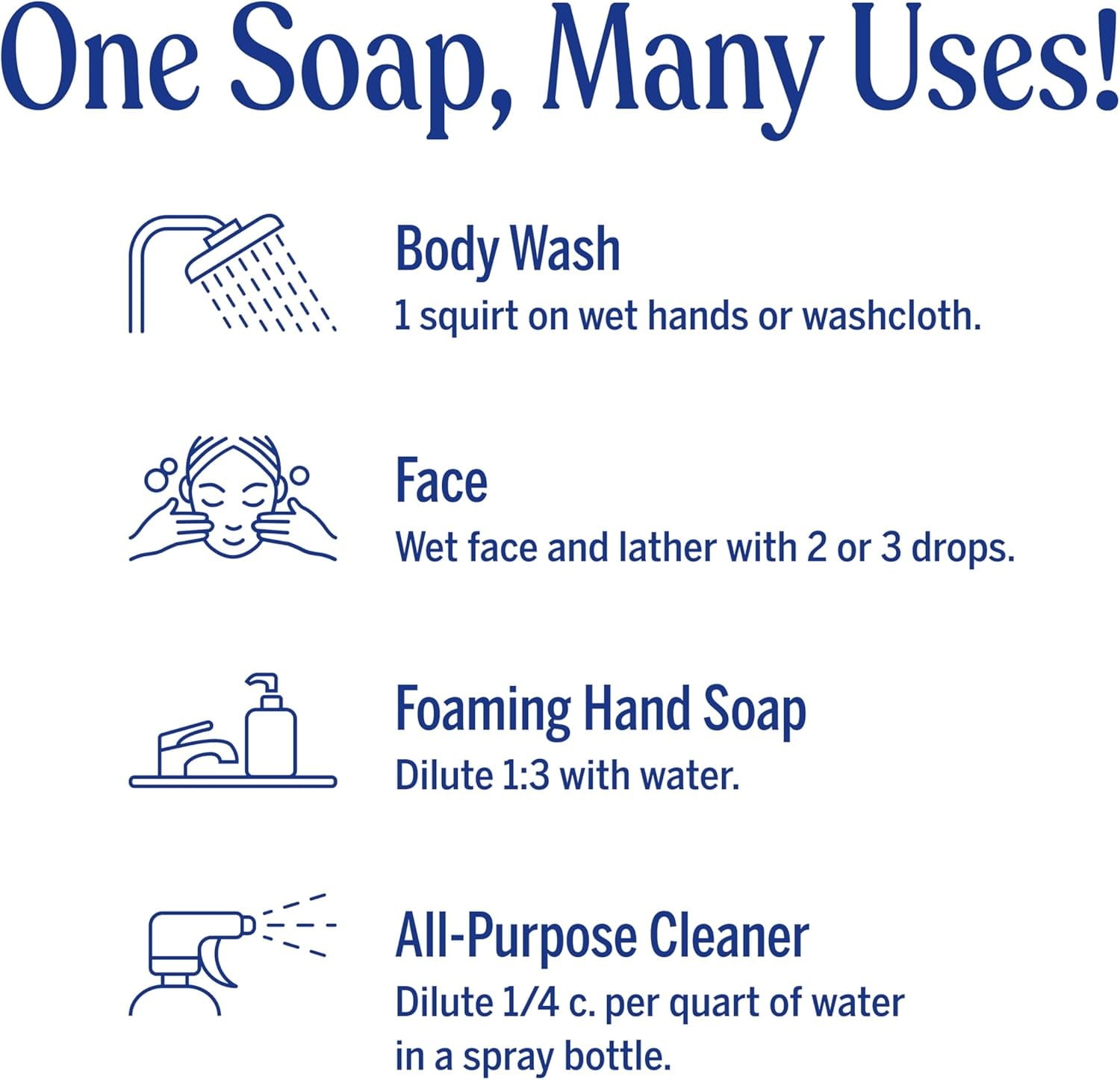 2Pack 32 fl oz Lavender Pure Castile Liquid Soap Hand Face Body Wash Cleanser