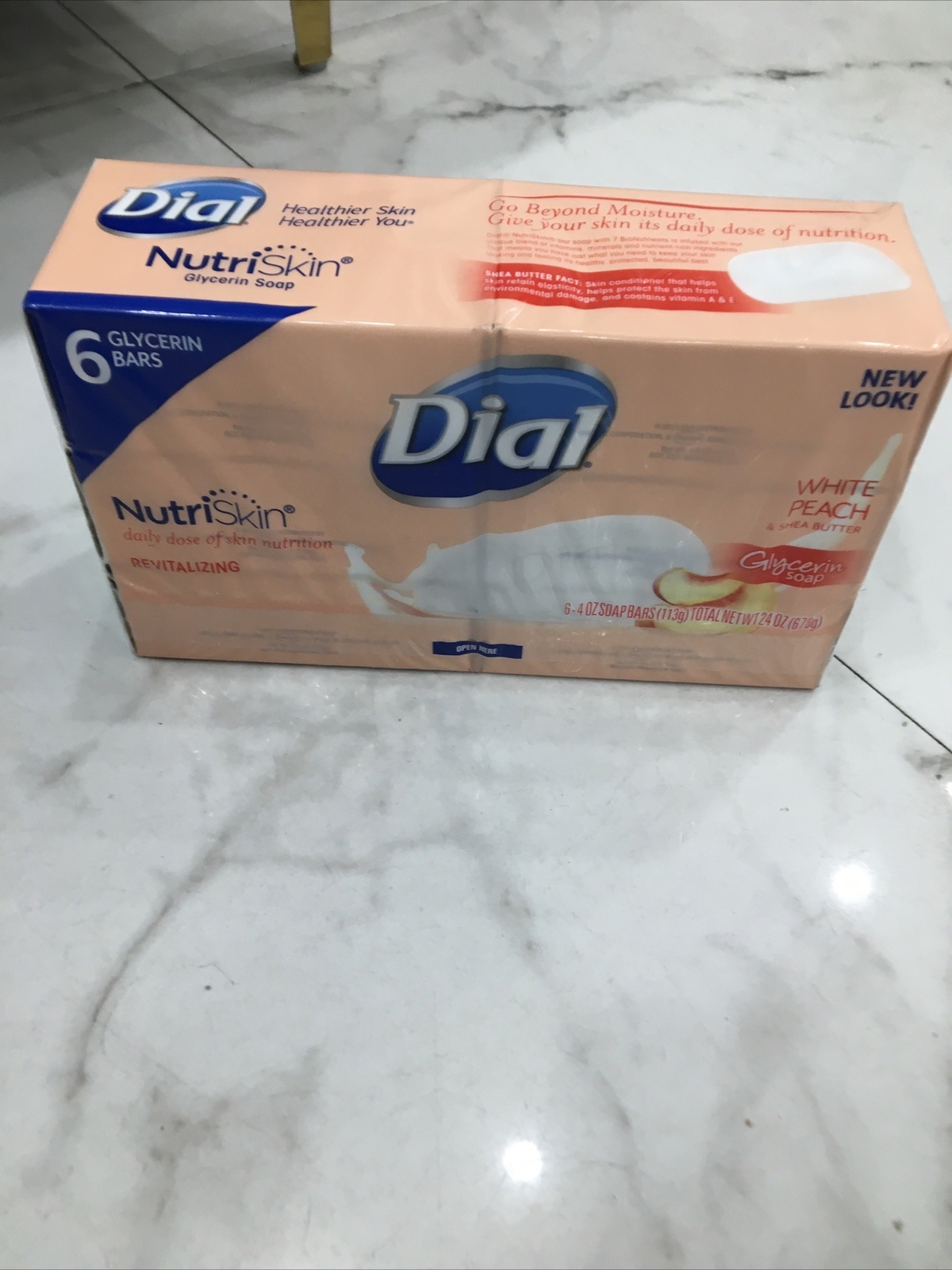 Dial NutriSkin White Peach and Shea Butter Glycerin Bar Soap 6 Bars 4oz Each
