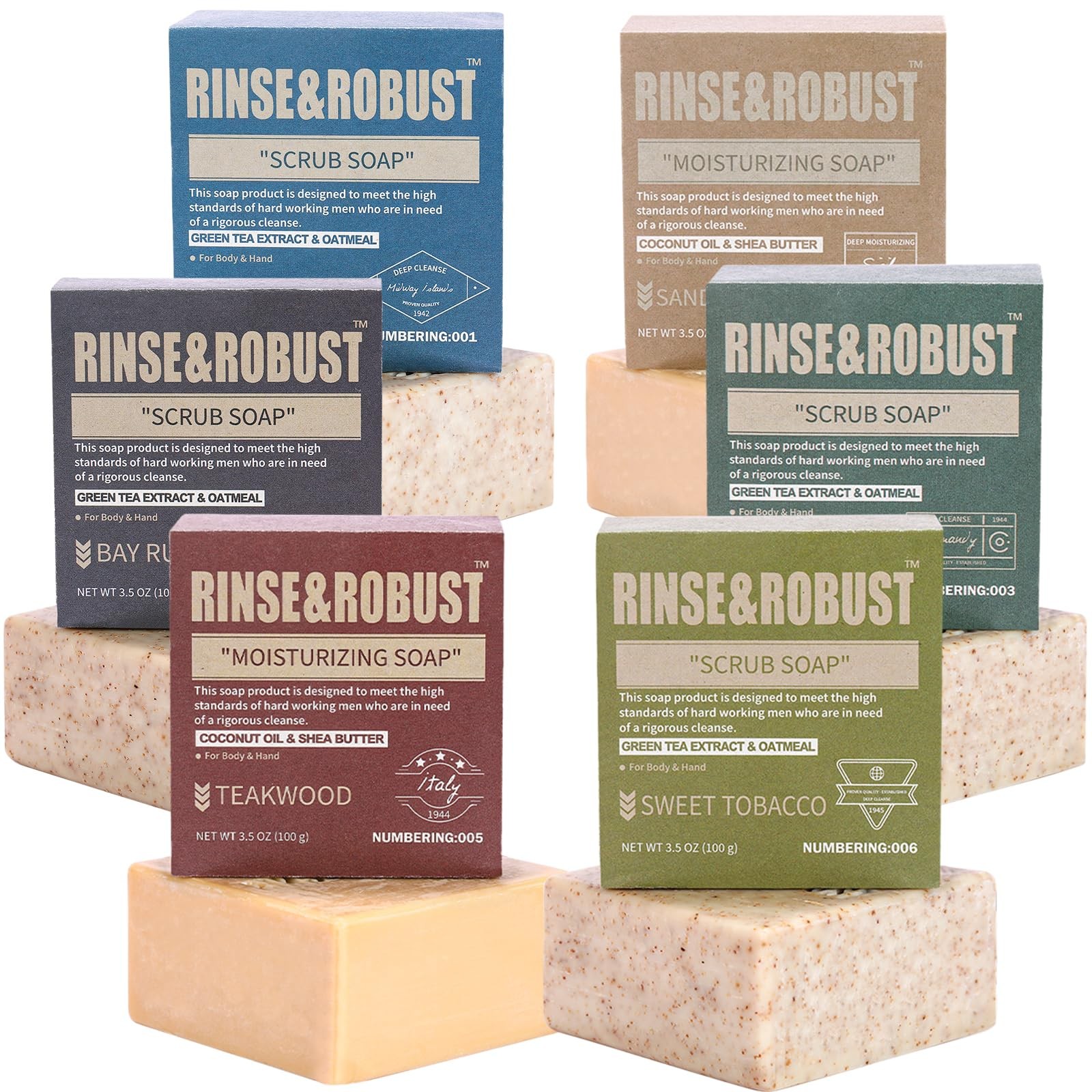 Mens Natural Bar Soap 6Pcs Handmade Cleansing Soap Bar Set Moisturizing&Exfol…