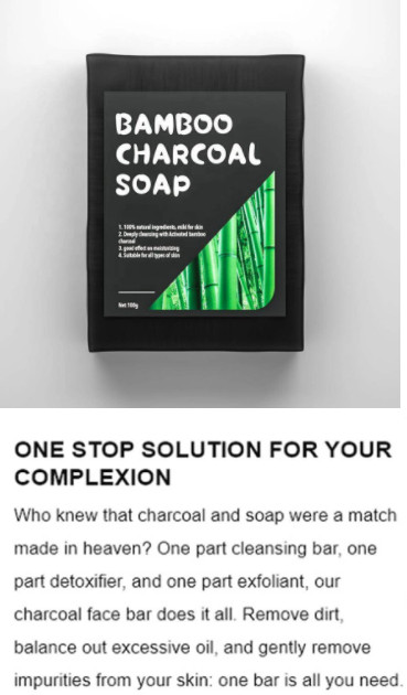 Bamboo Charcoal Soap Facial Cleanser Pimple Acne Remover Opens Pores 100g