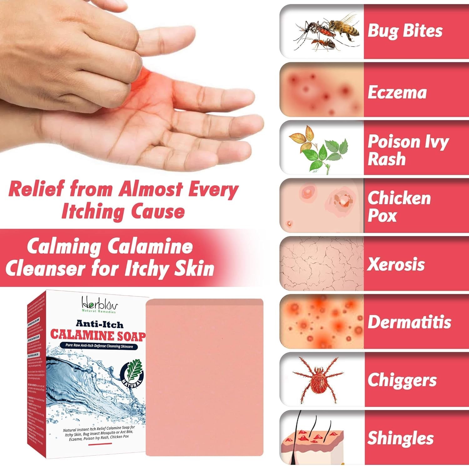 Natural Instant Itch Relief Soap Bar – Calming Calamine Soap for Itchy Skin, Bug
