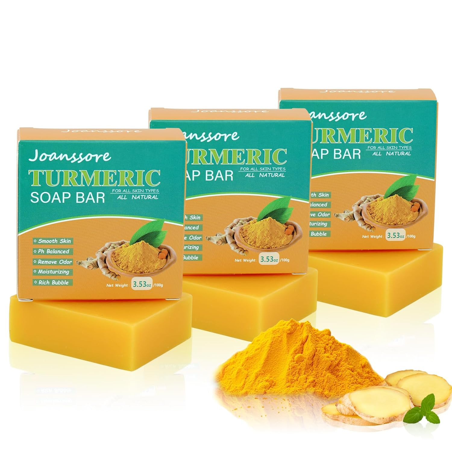 3 Pack Turmeric Soap Bar for Face & Body Cleanser, All Natural Turmeric Soap, Or