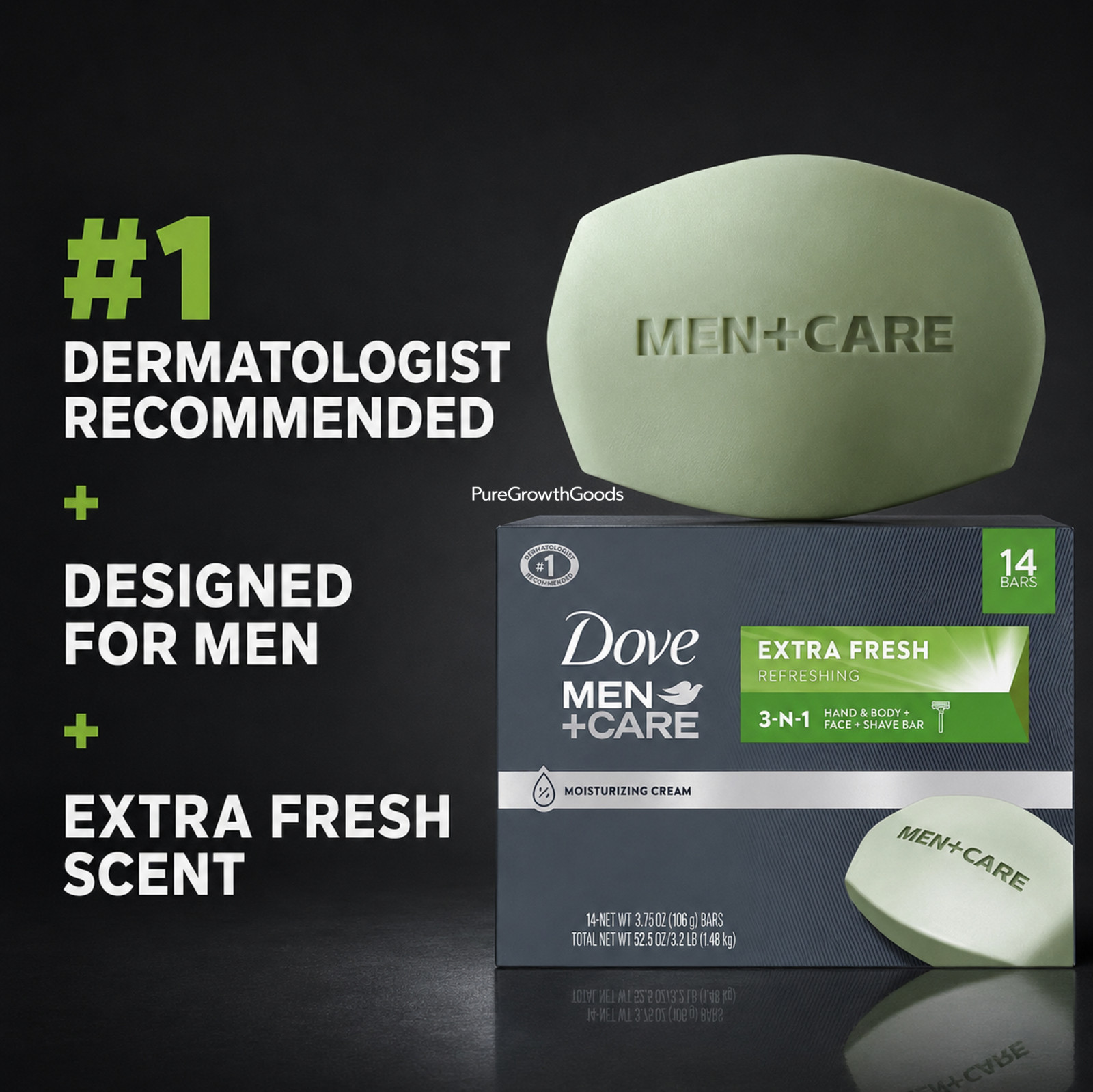 Dove Men+Care Body Face Bar Soap Extra Fresh 14 Pack 3.75 oz Shave Bar