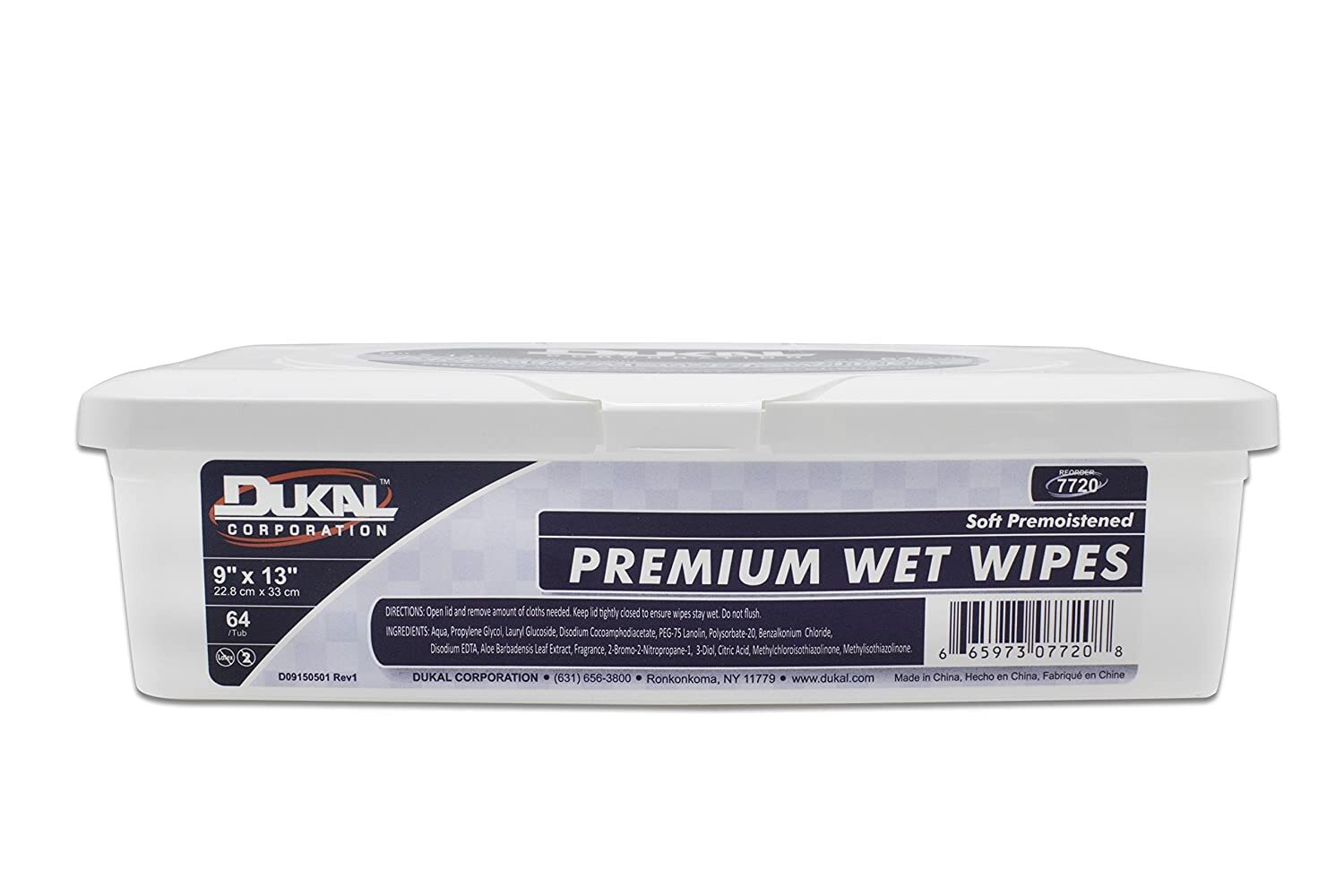 *1-Pack* Dukal Premium Wet Wipes 9″ x 13″ W/64 Pieces Hard Tub Dispenser 7720