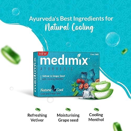 Medimix Cool Soap Menthol Vetiver Grape Seed 125g Ayurvedic 5Pc Vegan Bar