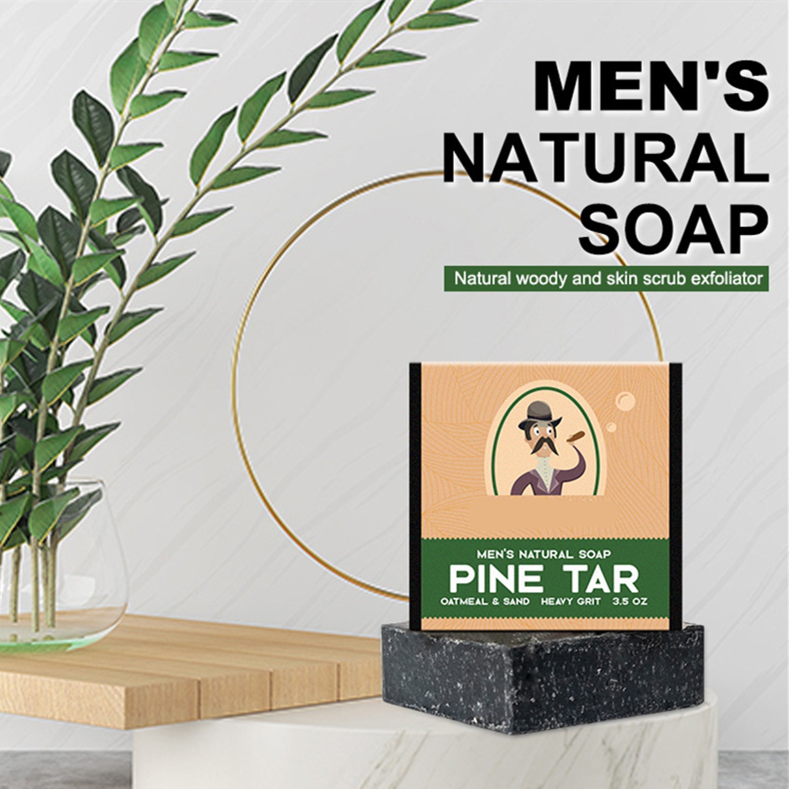 Men Men’s Natural Soap Pine Tar & Oatmeal & Sand & Heavy Grit 100g Oil Control