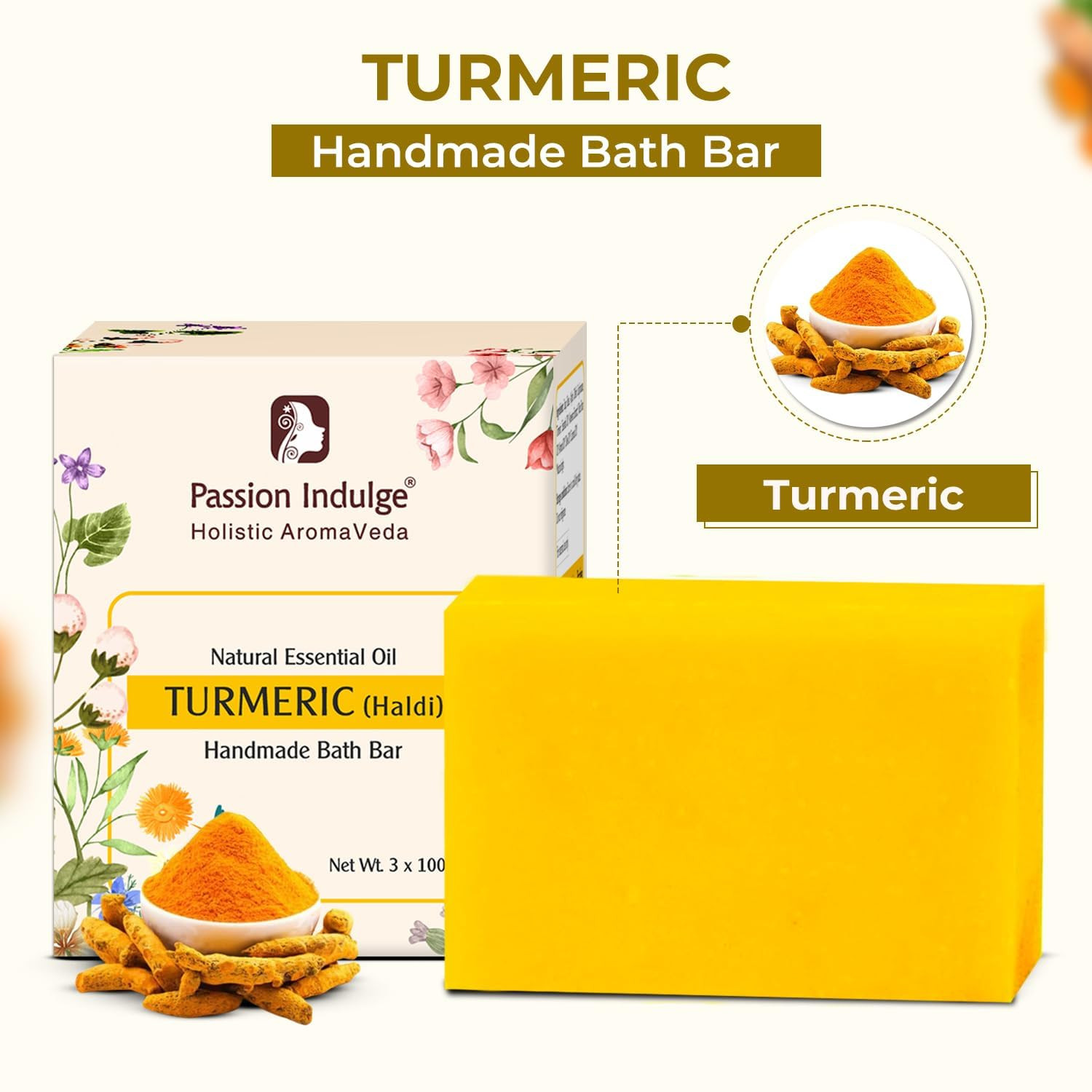Turmeric Handmade Soap Bar – (Pack of 3), Natural Essential Oil Nourishing Bath