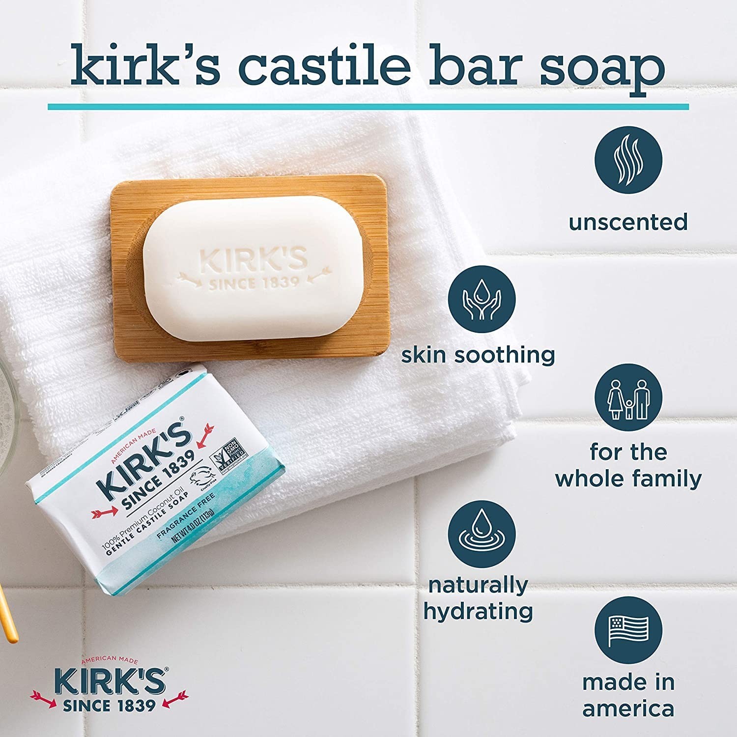 Kirk’s Original Coco Castile Soap Fragrance Free 4 oz (Multi-Pack)