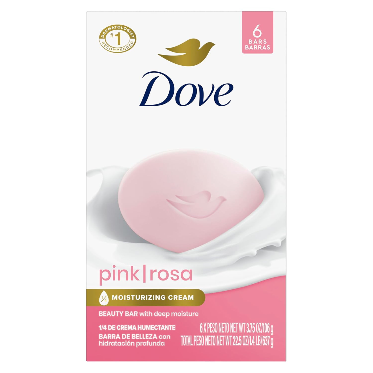 Dove Beauty Bar Soap Pink Rosa, 6 Bars for Soft, Smooth Skin, Cleans & Moisturiz