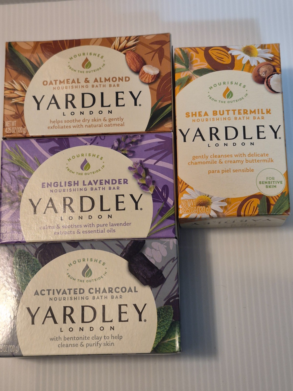 Lot of 10 Yardley Beauty Items. 9 soaps of different scents & 1 pk of washcloths