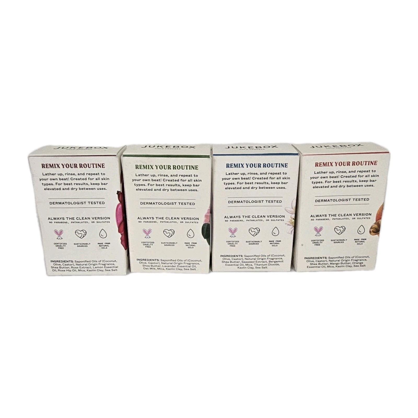 Jukebox Natural Body Soap Bar Soap 4.5oz – Lot Of 4: Rose, Sky Blue, Mango, Lav