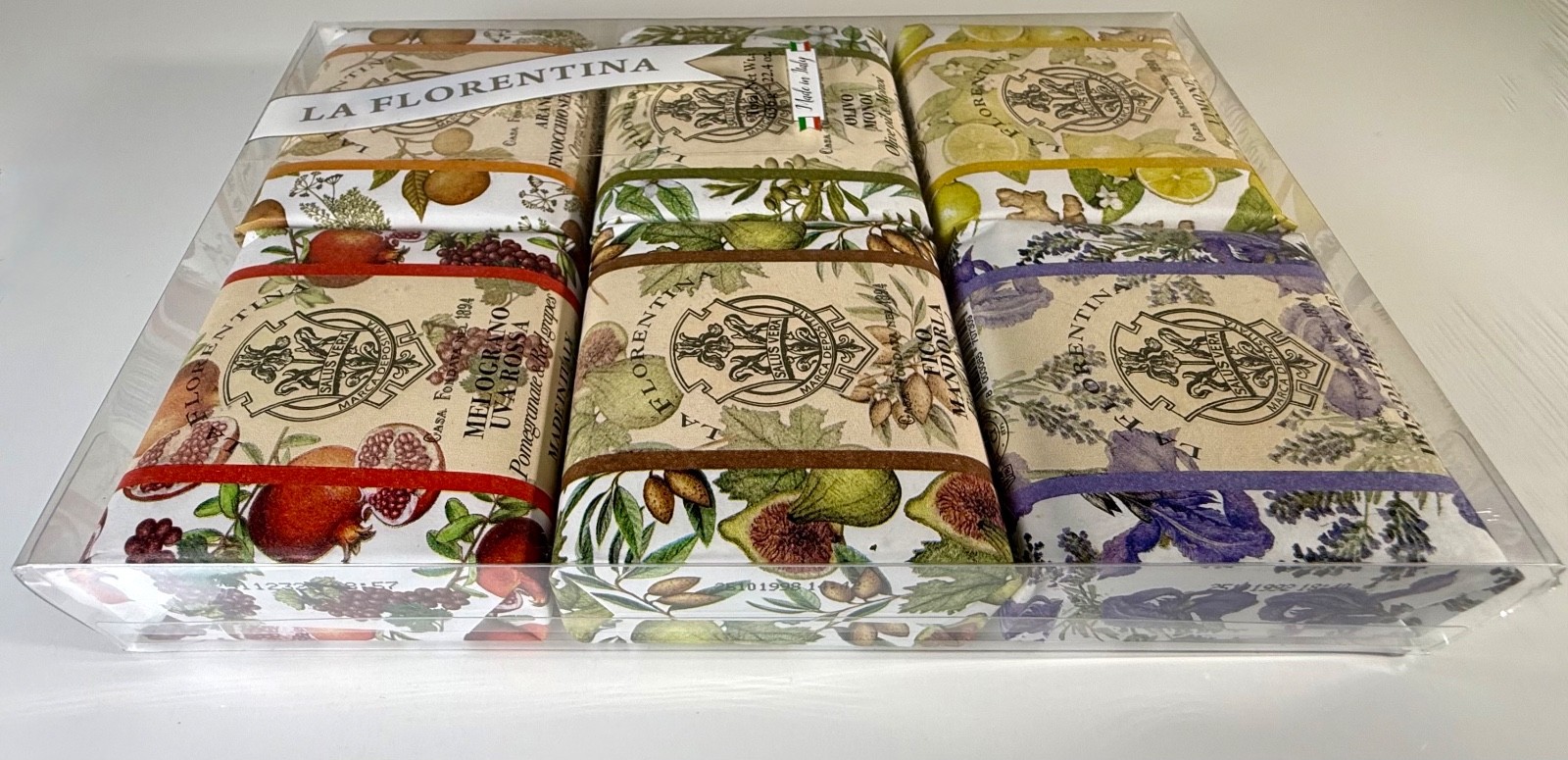 LA FLORENTINA: Individually Wrapped Assorted Soap 6×3.7oz Italy 22.4oz +Bar Bag
