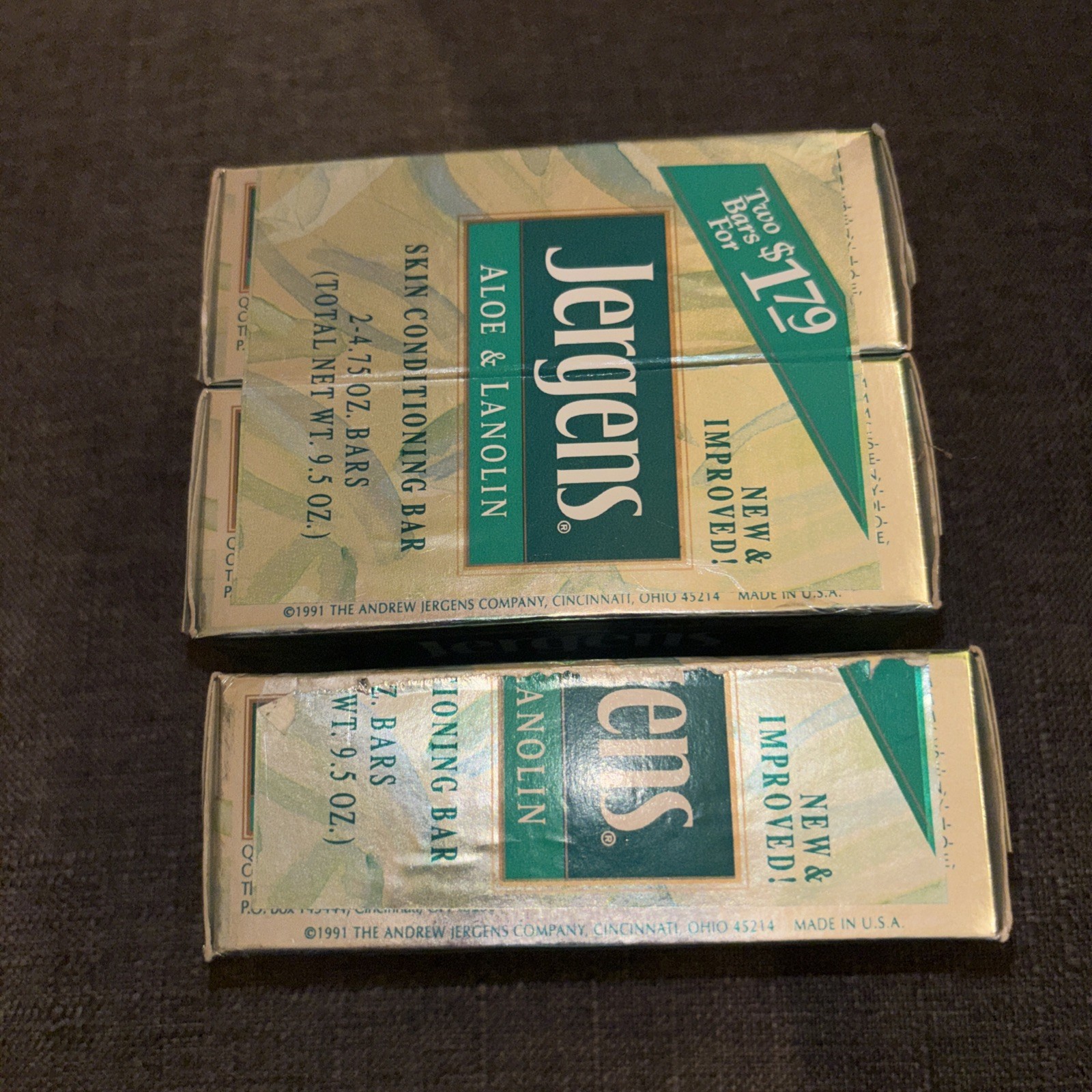 Vintage 1991 Jergens Aloe & Lanolin Bar Soap 3 Unopened 4.75oz Bar Sealed Prop