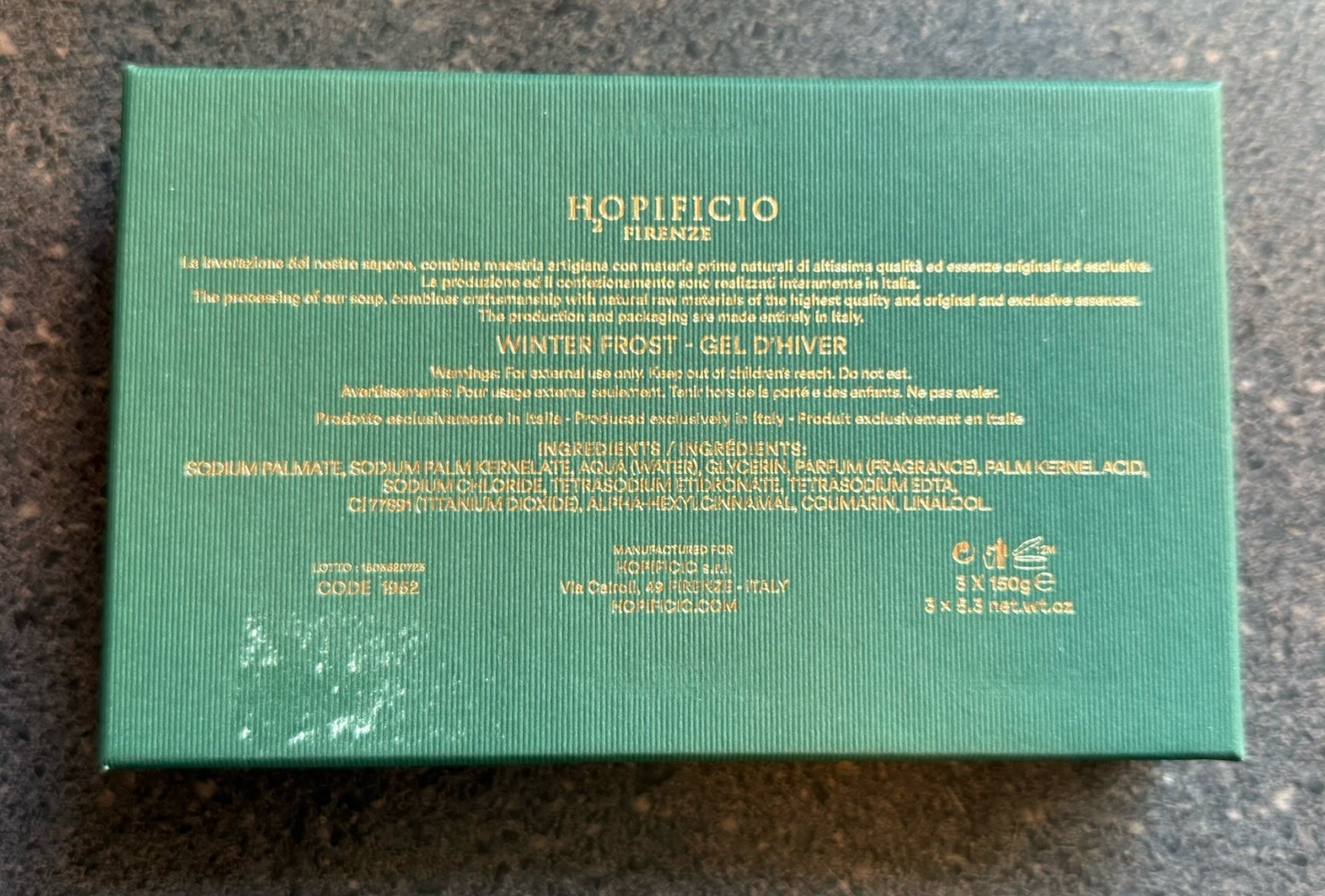 3x HOPIFICIO Holiday Christmas Soap Set WINTER FROST NIB Italy Triple Milled