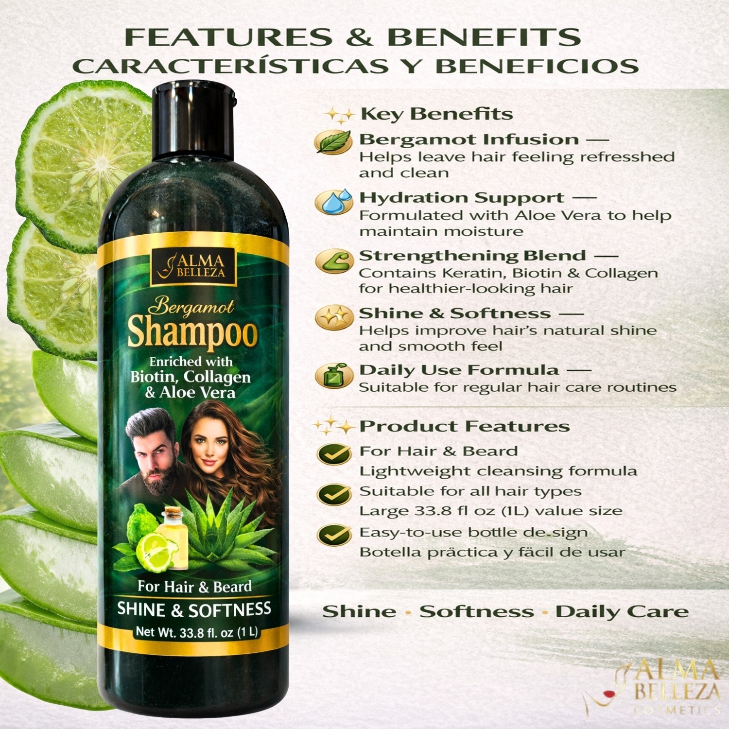 BERGAMOT BIOTIN ALOE VERA SHAMPOO UNISEX (1LT)-HAIR SHAMPOO-LIGHTWEIGHT