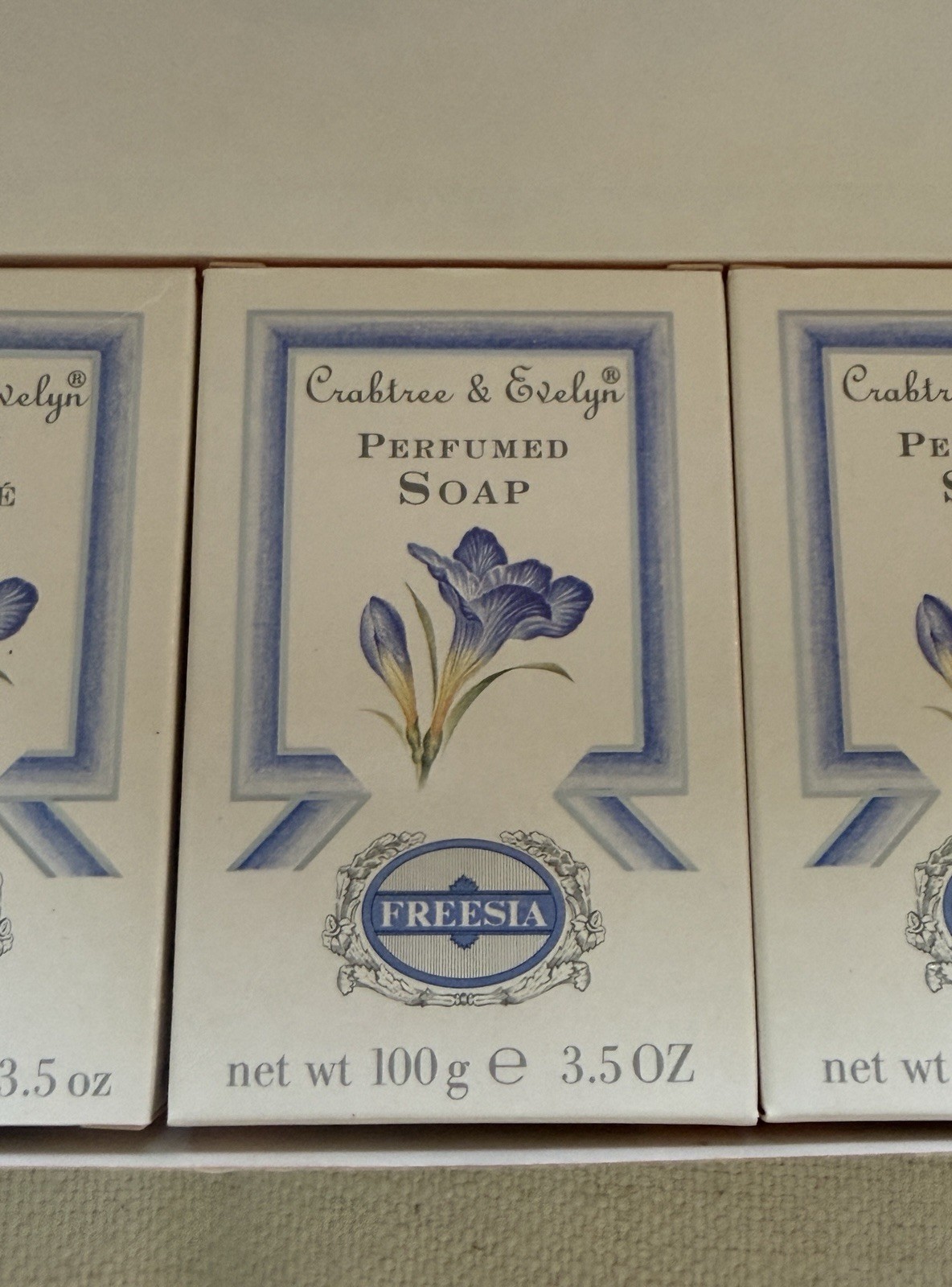 NEW Vintage Crabtree & Evelyn Freesia Perfumed Soap 3 Bar Set 3.5oz Each
