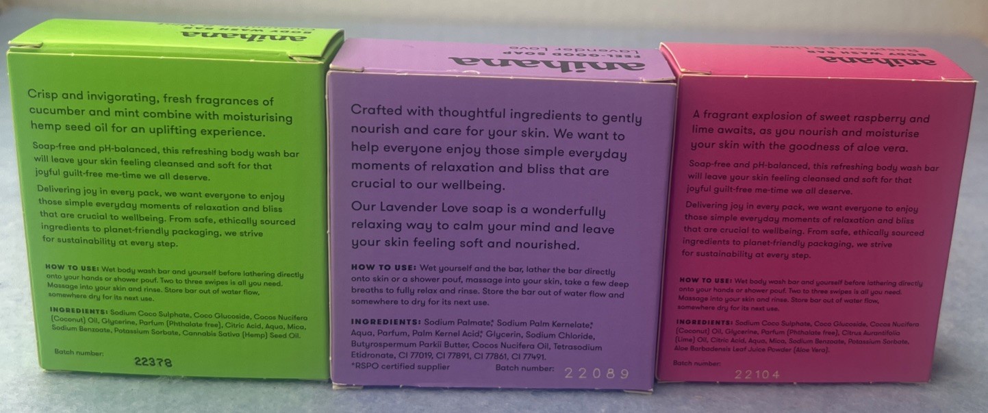 anihana Body Wash Bar Raspberry &Lime, Lavender Love, Cucumber & Mint Lot of 3