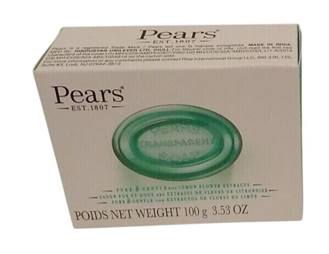 Pears Transparent Soap Bar 3.53 oz With Lemon Flower Extracts Gentle & Pure