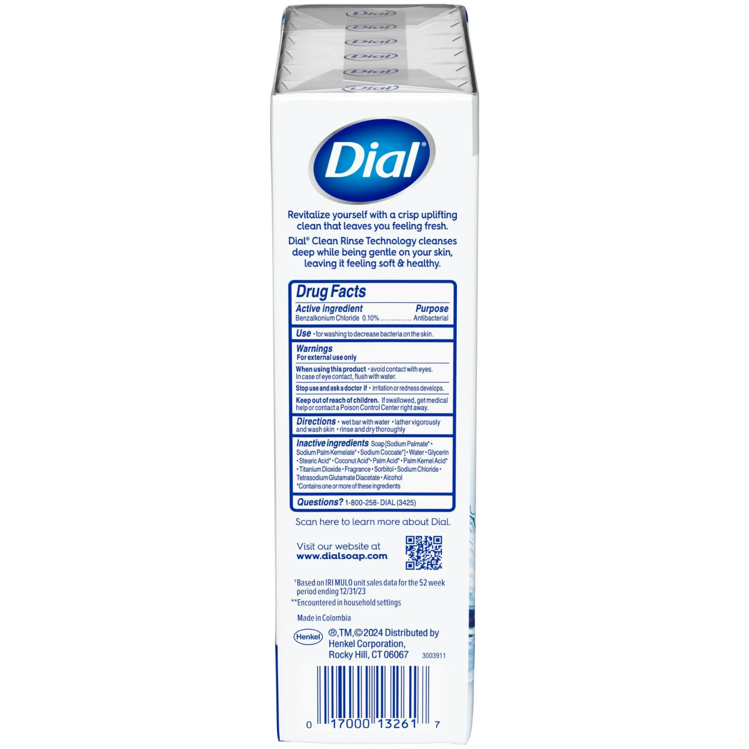 Dial Antibacterial Bar Soap, Refresh & Renew, White, 4 oz, 12 Bars