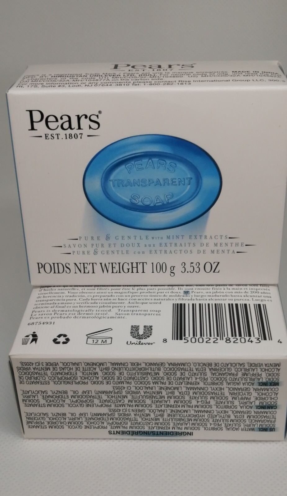 Pack of 2 Pears Transparent Soap Blue 100 g 3.53 Oz!