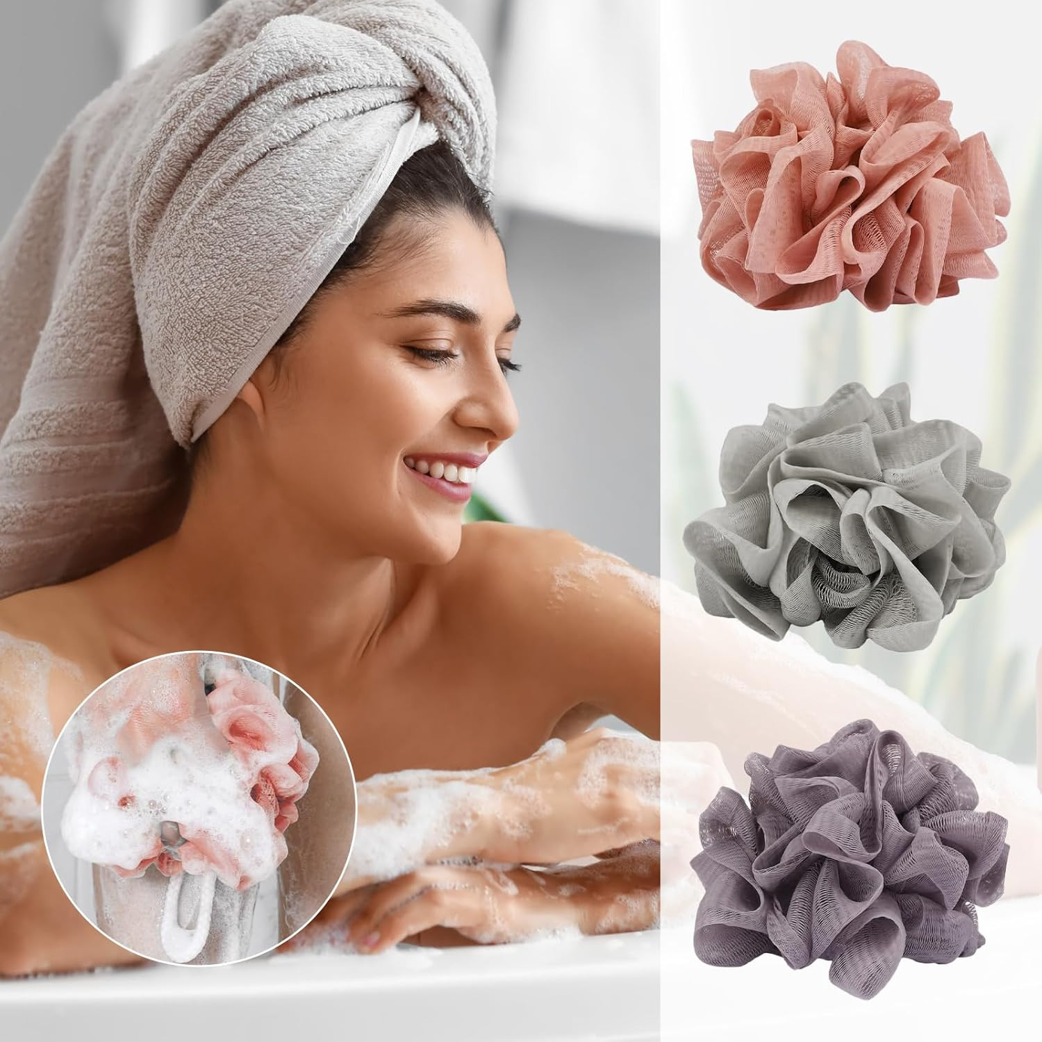 3 Pcs Soap Bar Loofah, 2 in 1 Bar Soap Loofah Pouch Can Hold Soap Effective Exfo