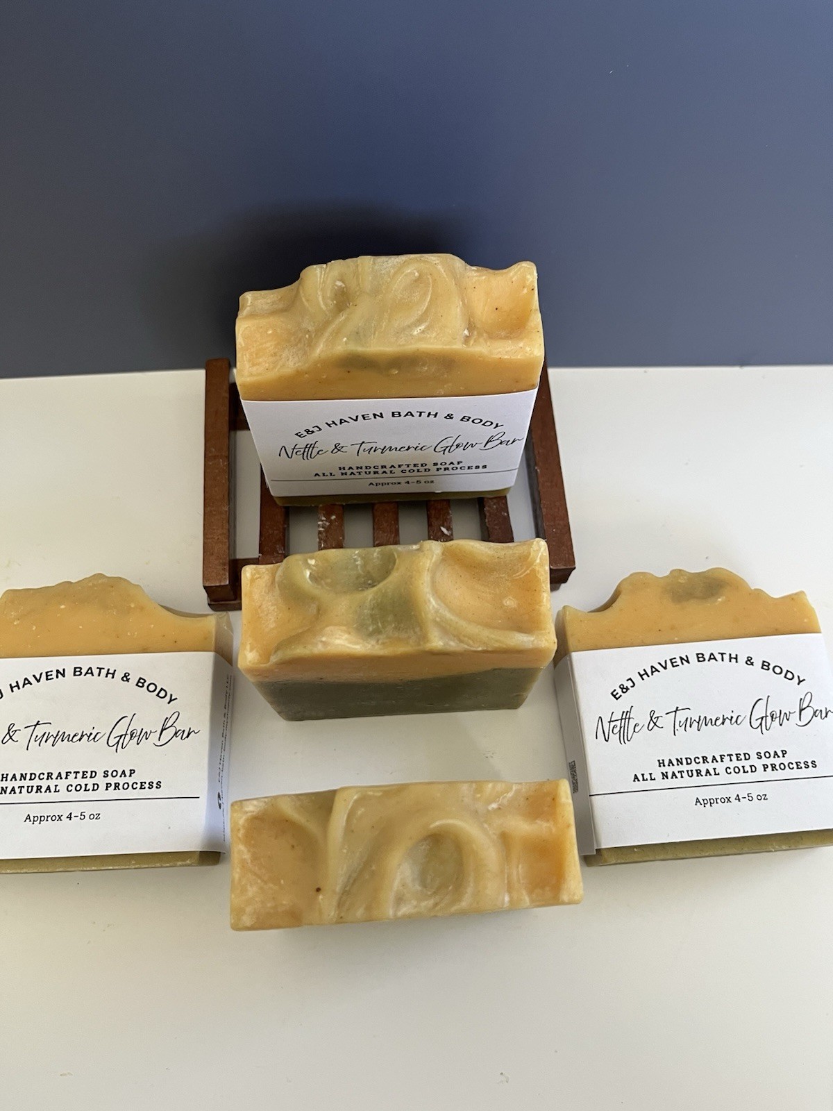 E&J Haven Bath & Body Nettle & Turmeric Herbal Glow Bar Soap Cold Process 4-5 oz