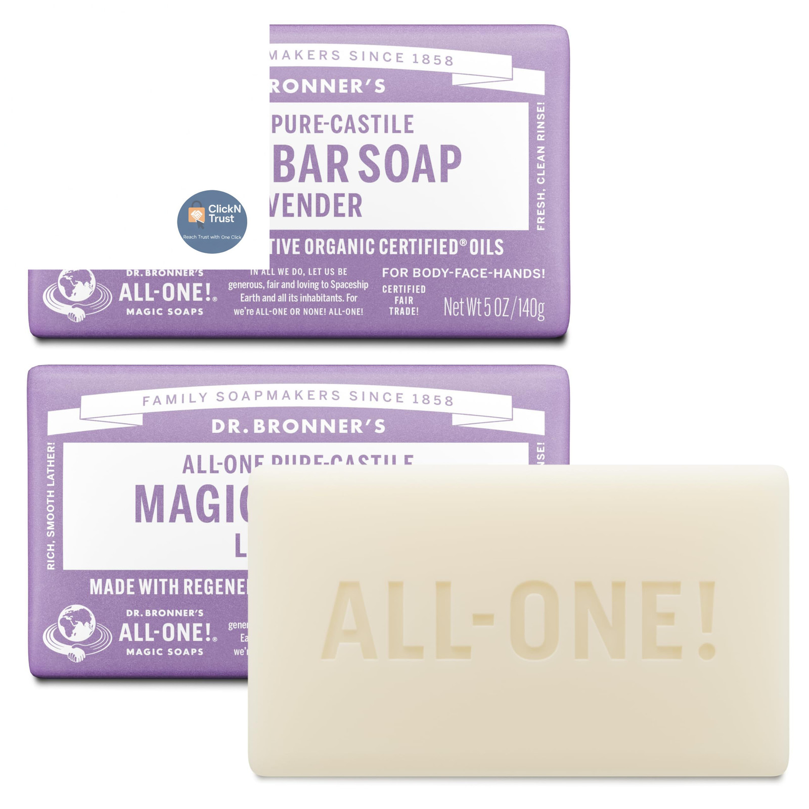 Dr. Bronner’s Pure-Castile Magic Bar Soap – Made 5 Ounce (Pack of 2), PURPLE
