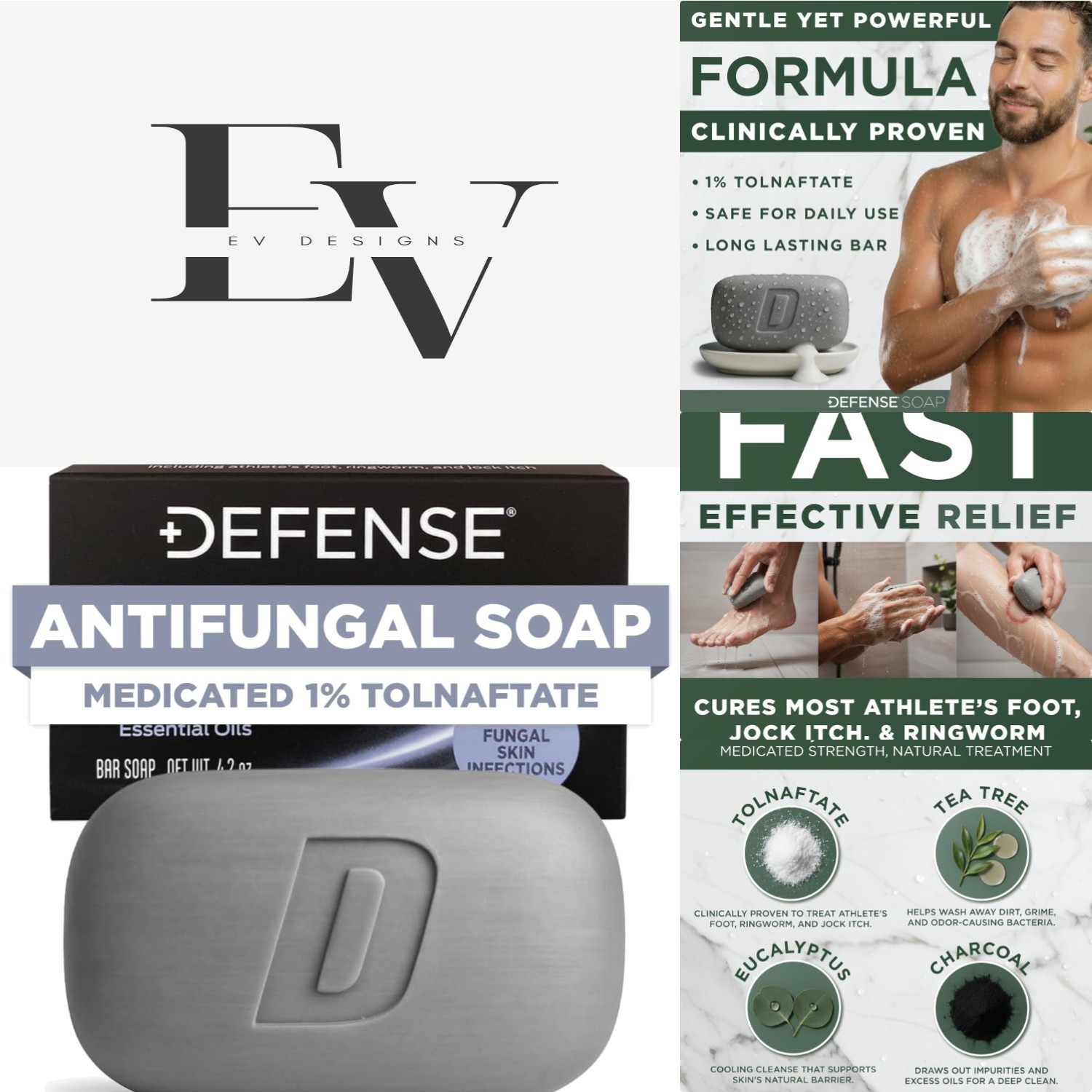 Defense Antifungal Bar Soap – Tea Tree & Eucalyptus | 4.2oz Relief for Jock Itch