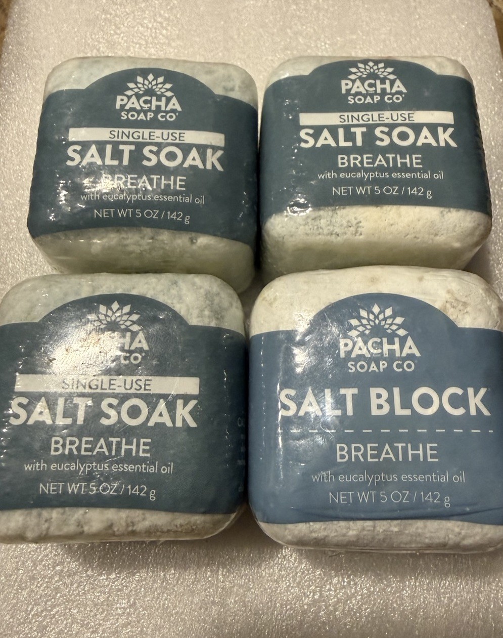 4x Pacha Soap Co Breathe Bath Salt Block Awaken w/ Eucalyptus Essential Oil 5oz