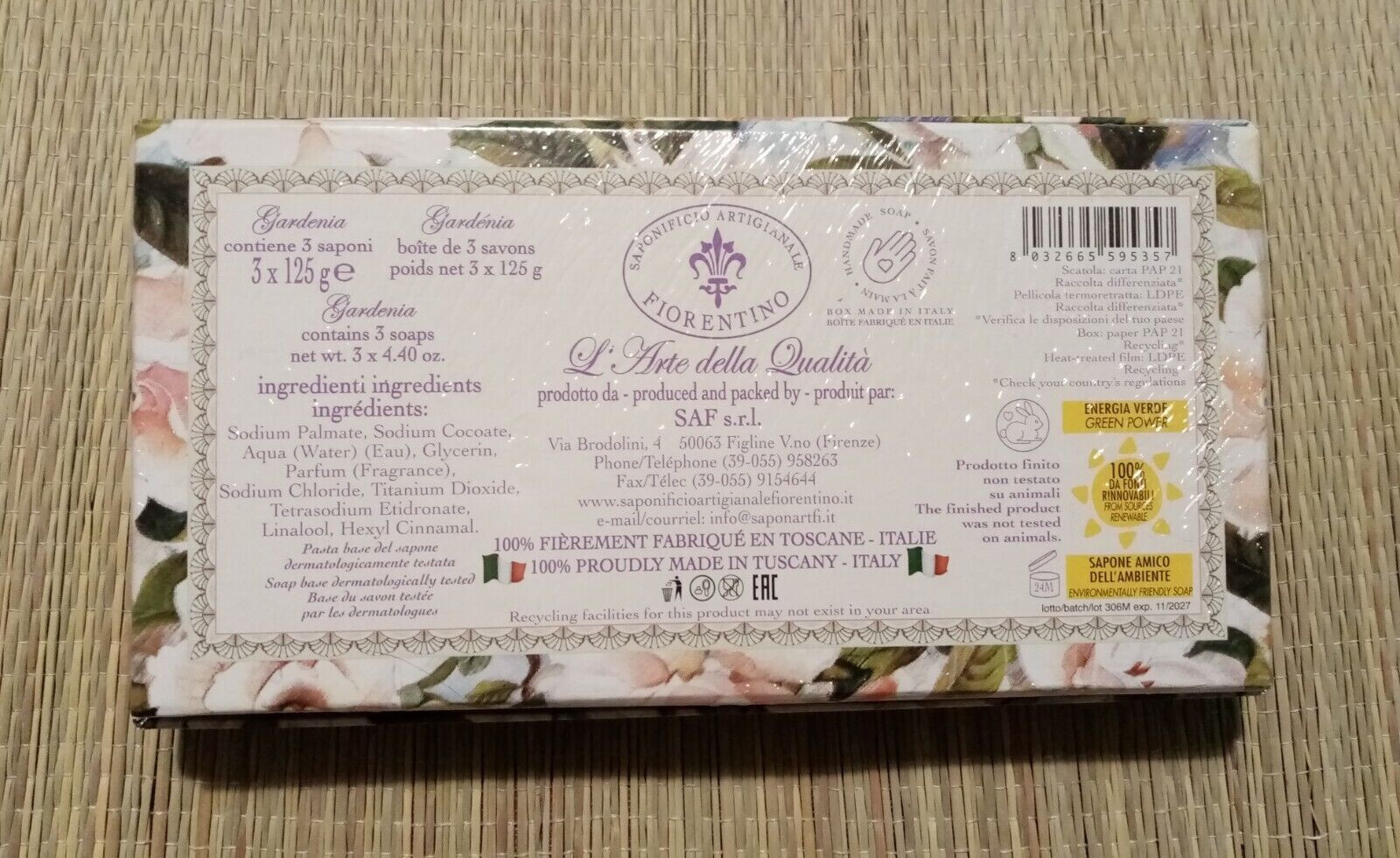 SAPONIFICIO ARTIGIANALE GARDENIA SCENTED SOAP 3 x 4.40 oz NIB FREE SHIPPING!