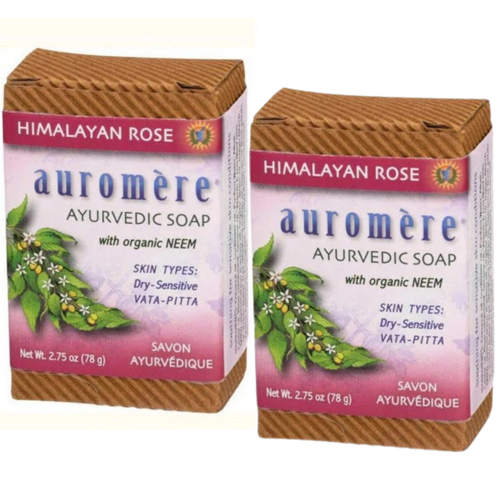2-Pack Auromere Ayurvedic Bar Soap w/ Neem Himalayan Rose 2.75 oz Each NEW