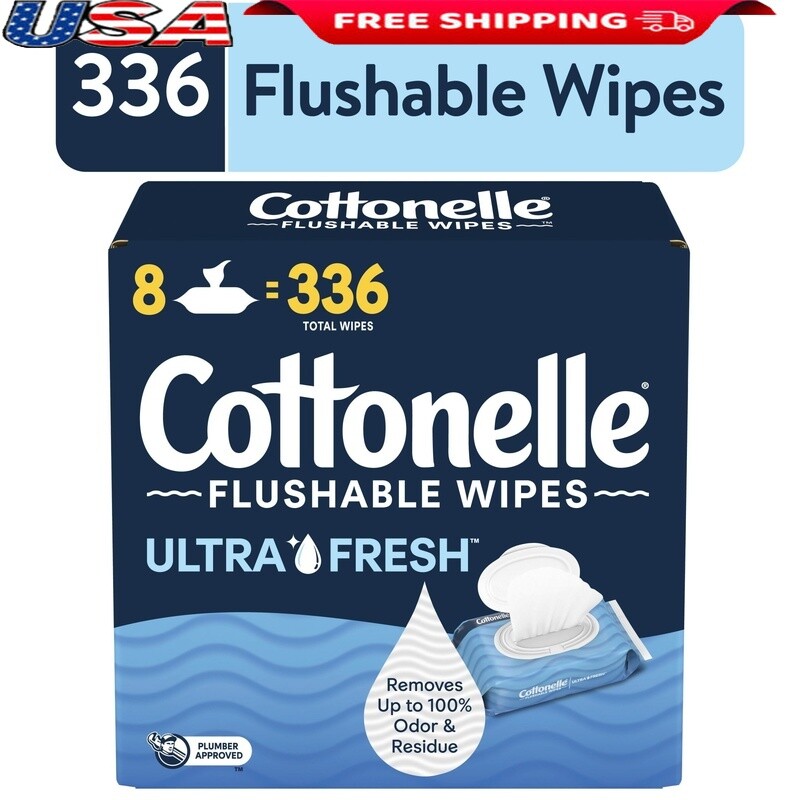 Flushable Wet Wipes Ultra Fresh 8 Packs 336 Wipes Septic Safe Cleaning Hygiene